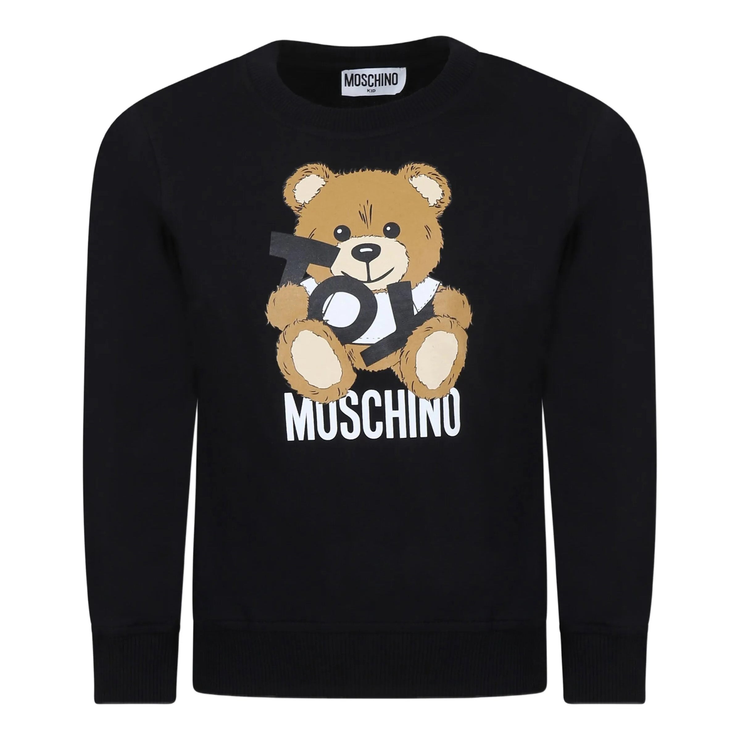 Boys & Girls Black Printed Logo Cotton Sweatshirt