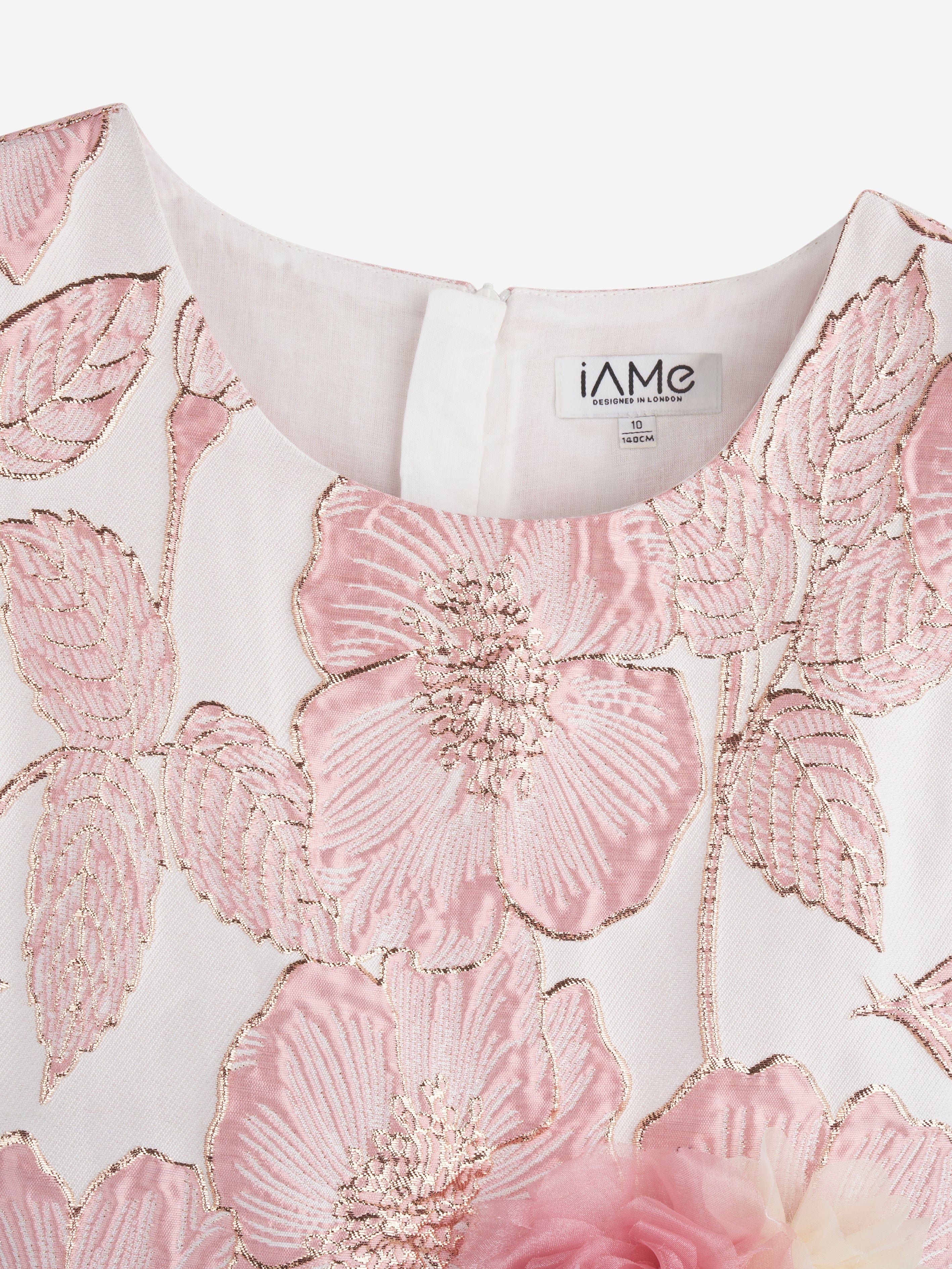 iAMe Girls Flower Brocade Dress in Pink