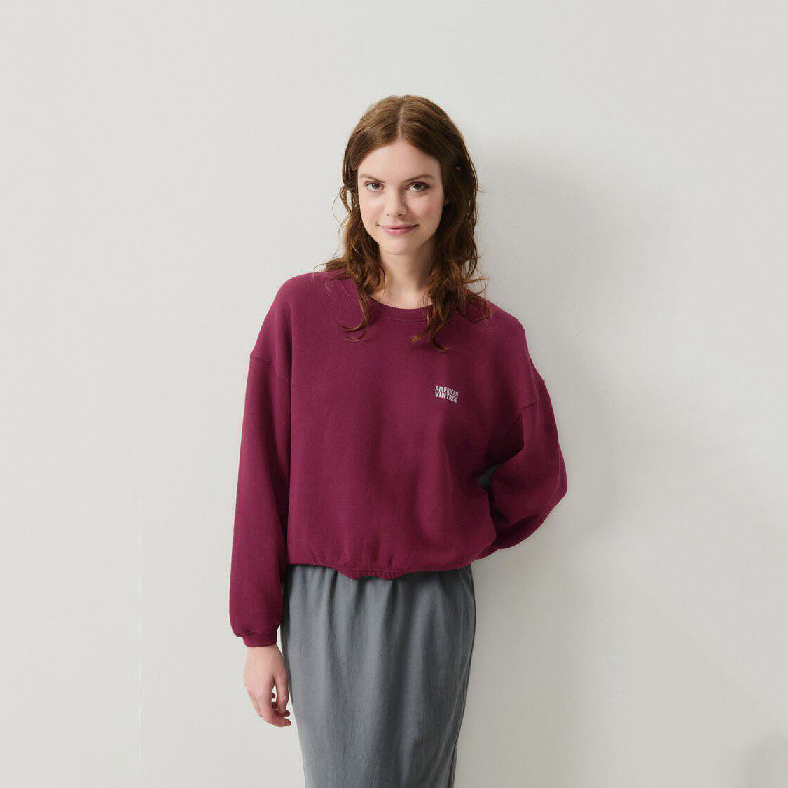 Women Wine Red Cotton Sweatshirt