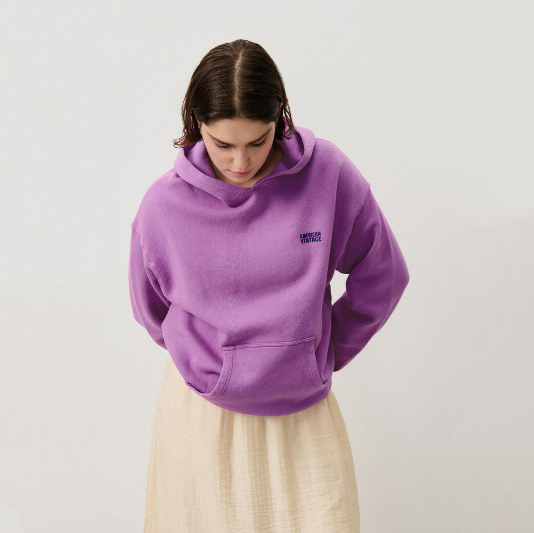 Women Purple Hooded Cotton Sweatshirt