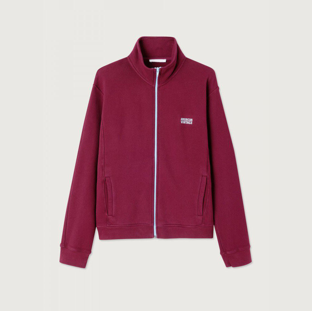 Women Wine Red Cotton Zip-Up Top