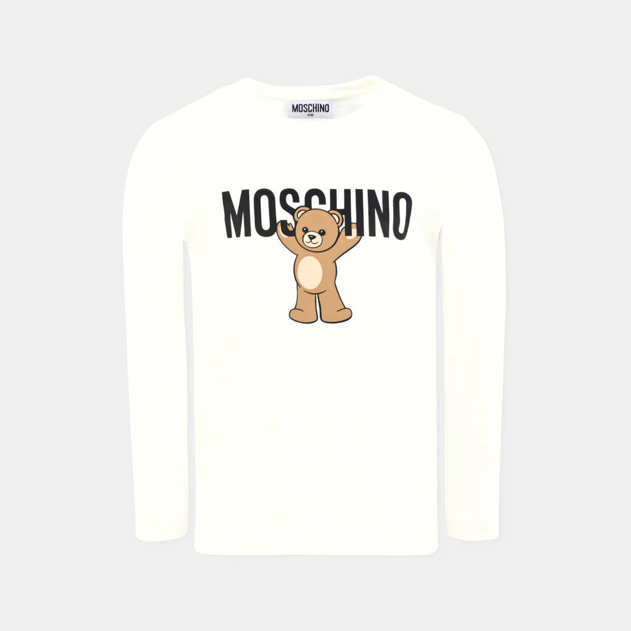 Boys & Girls White Bear Printed Cotton T-Shirt