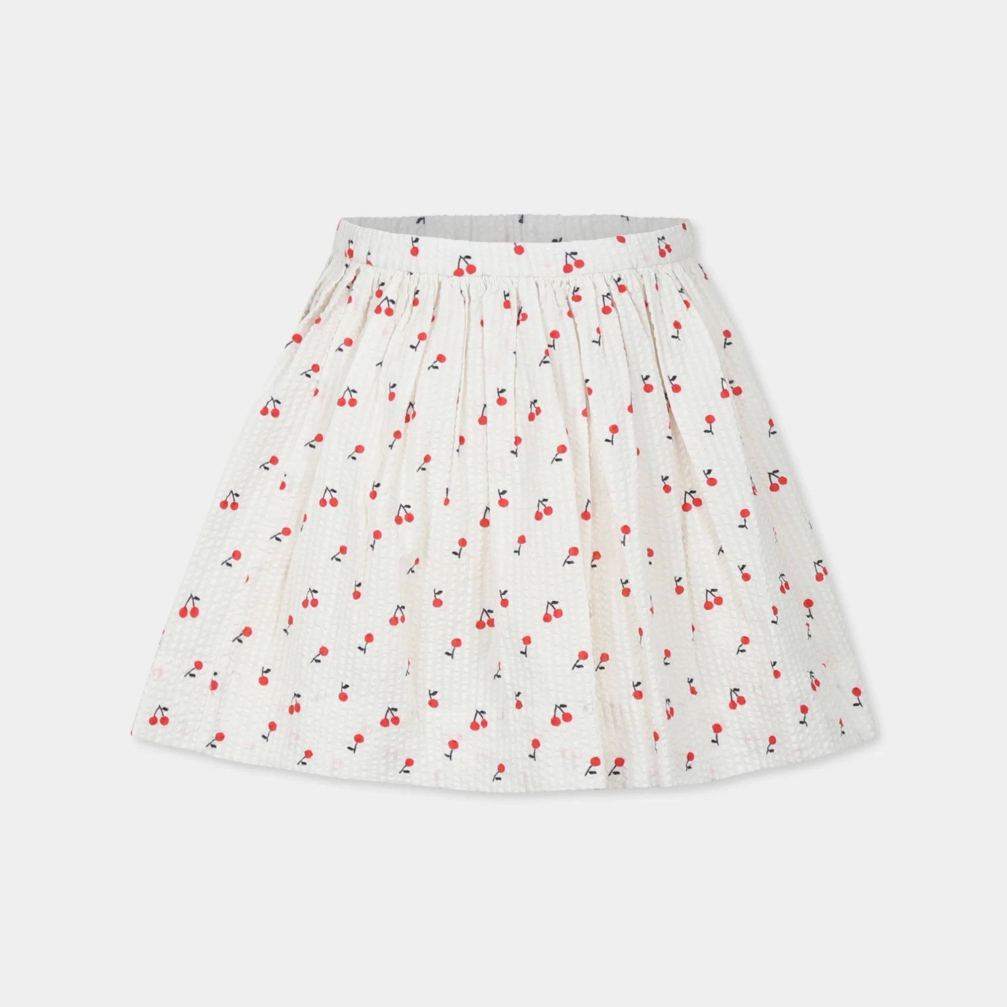 Girls White Cherry Cotton Skirt