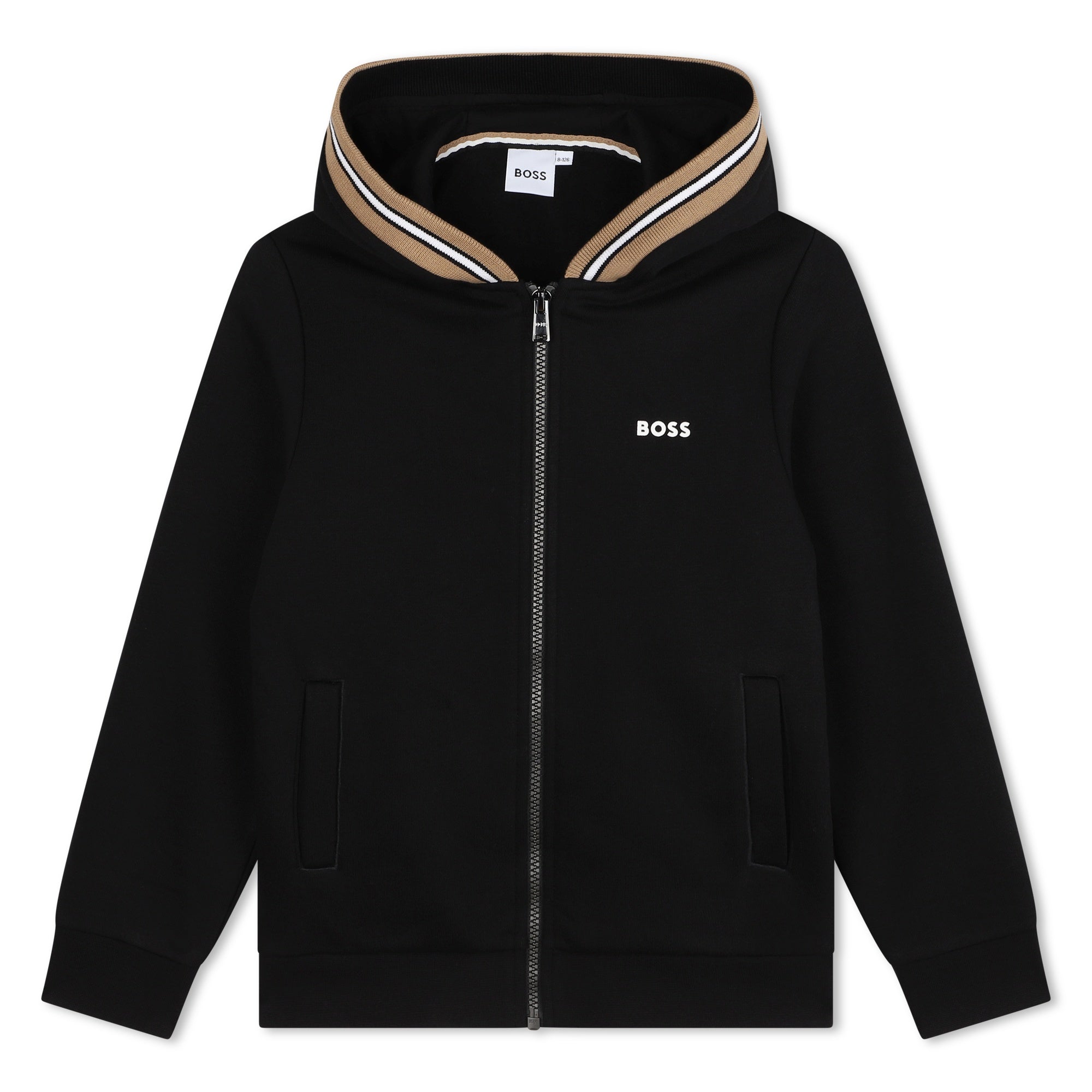 Boys Black Cotton Zip-Up Top
