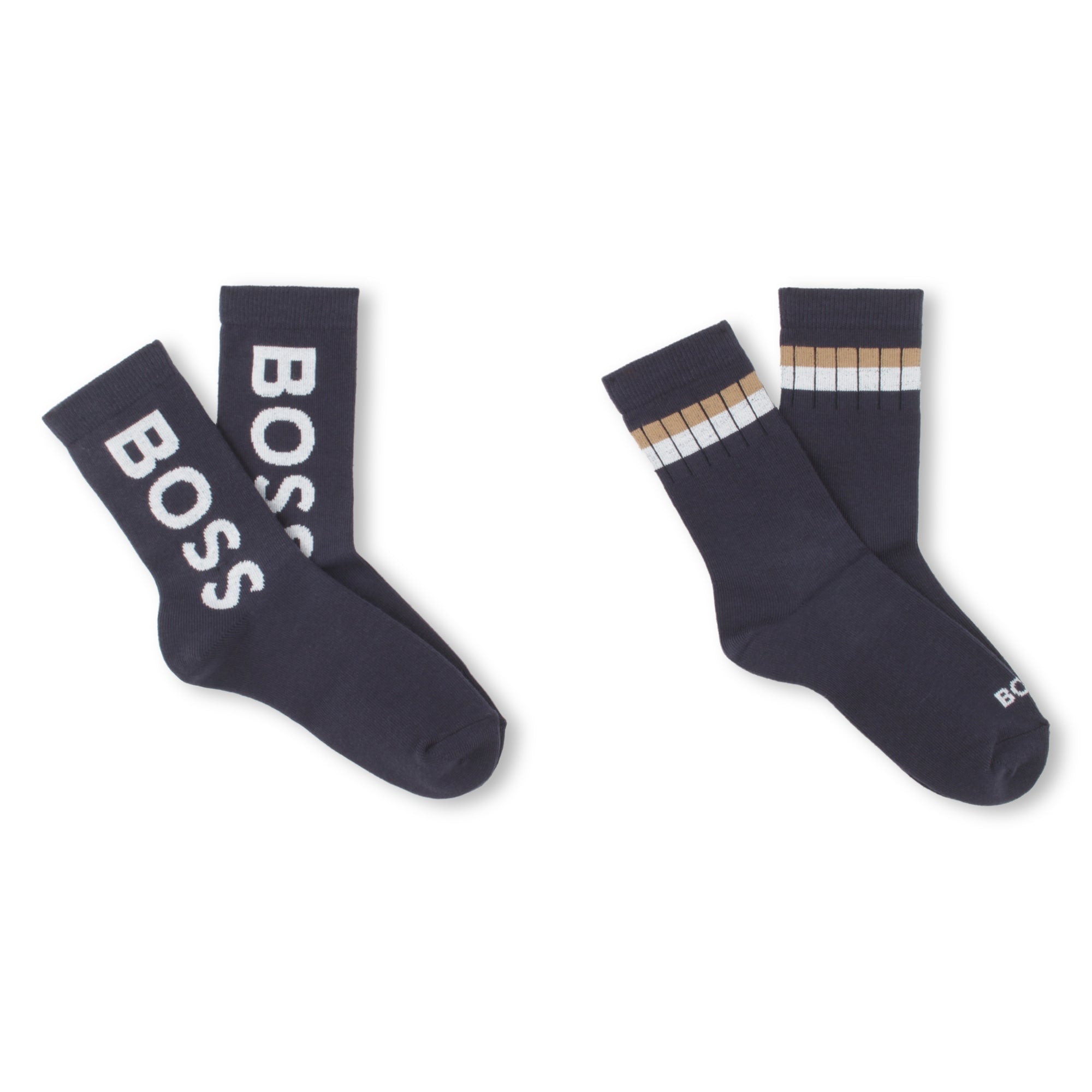 Boys Black Logo Cotton Socks Set(2 Pack)