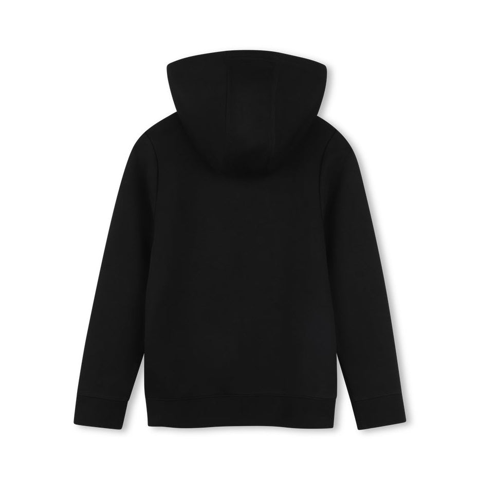 Boys Black Hooded Cotton Zip-Up Top