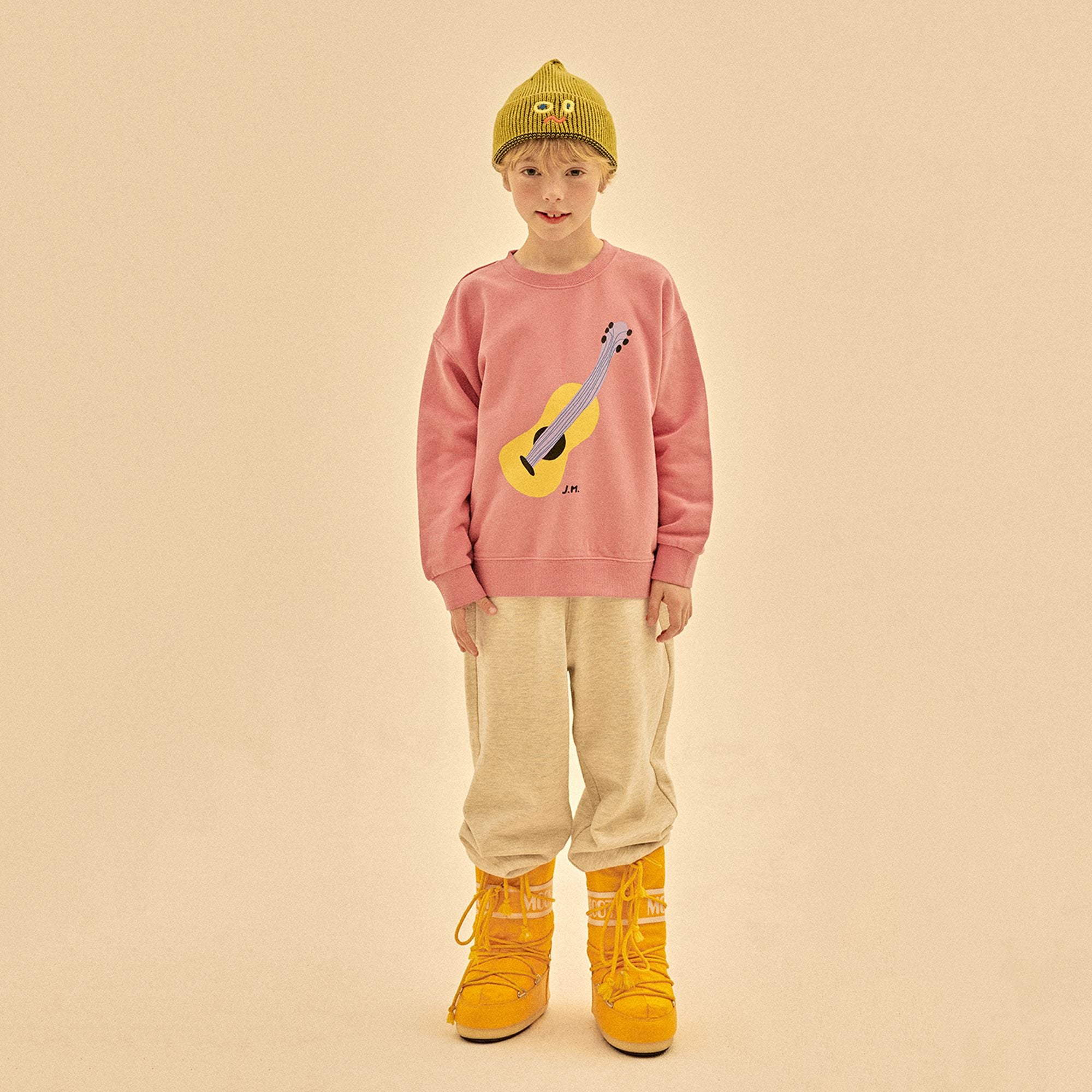 Sweat-shirt en coton imprimé guitare rose pour garçons et filles