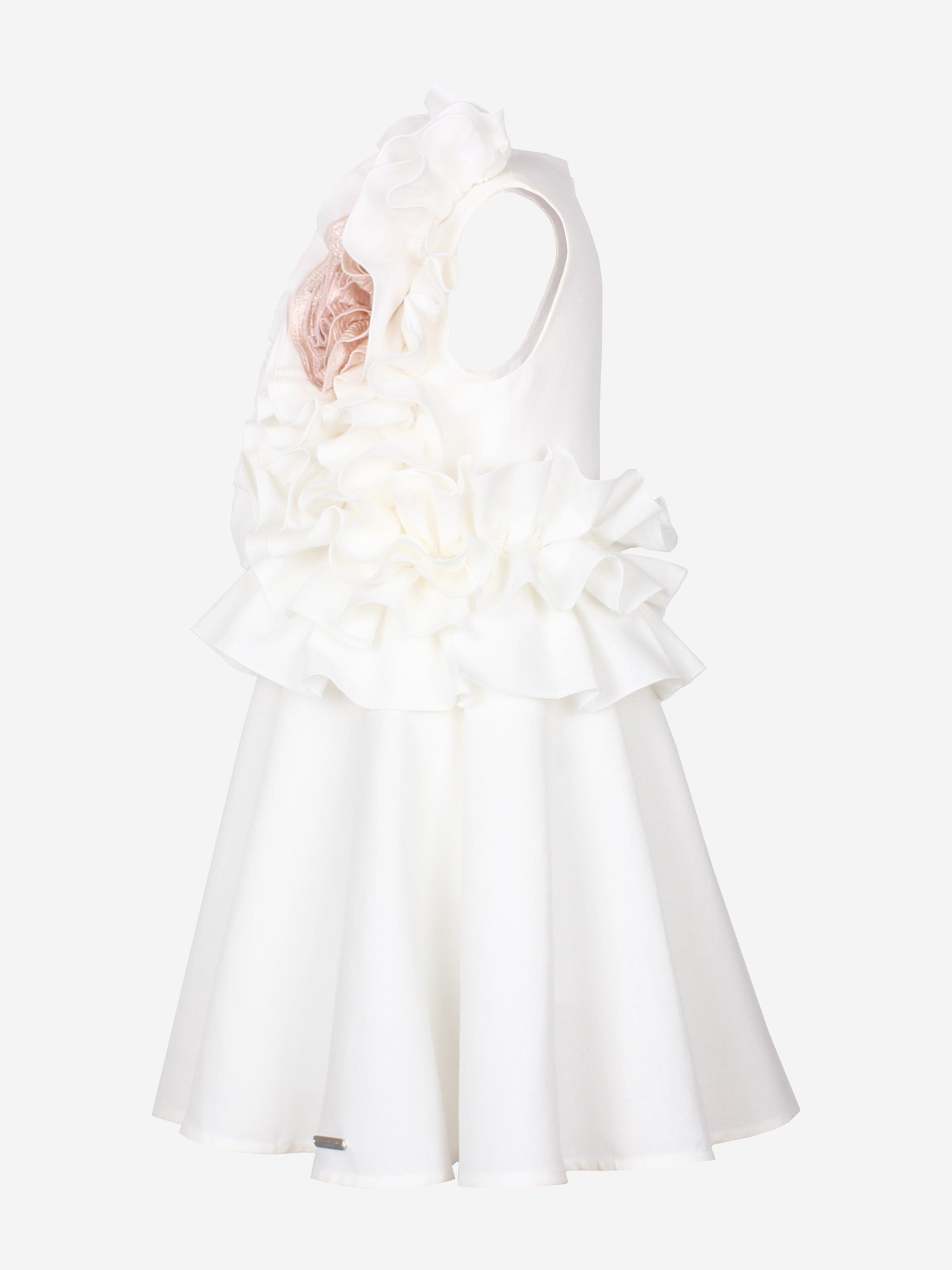 Girls Adage Ruffle Flower Dress in White