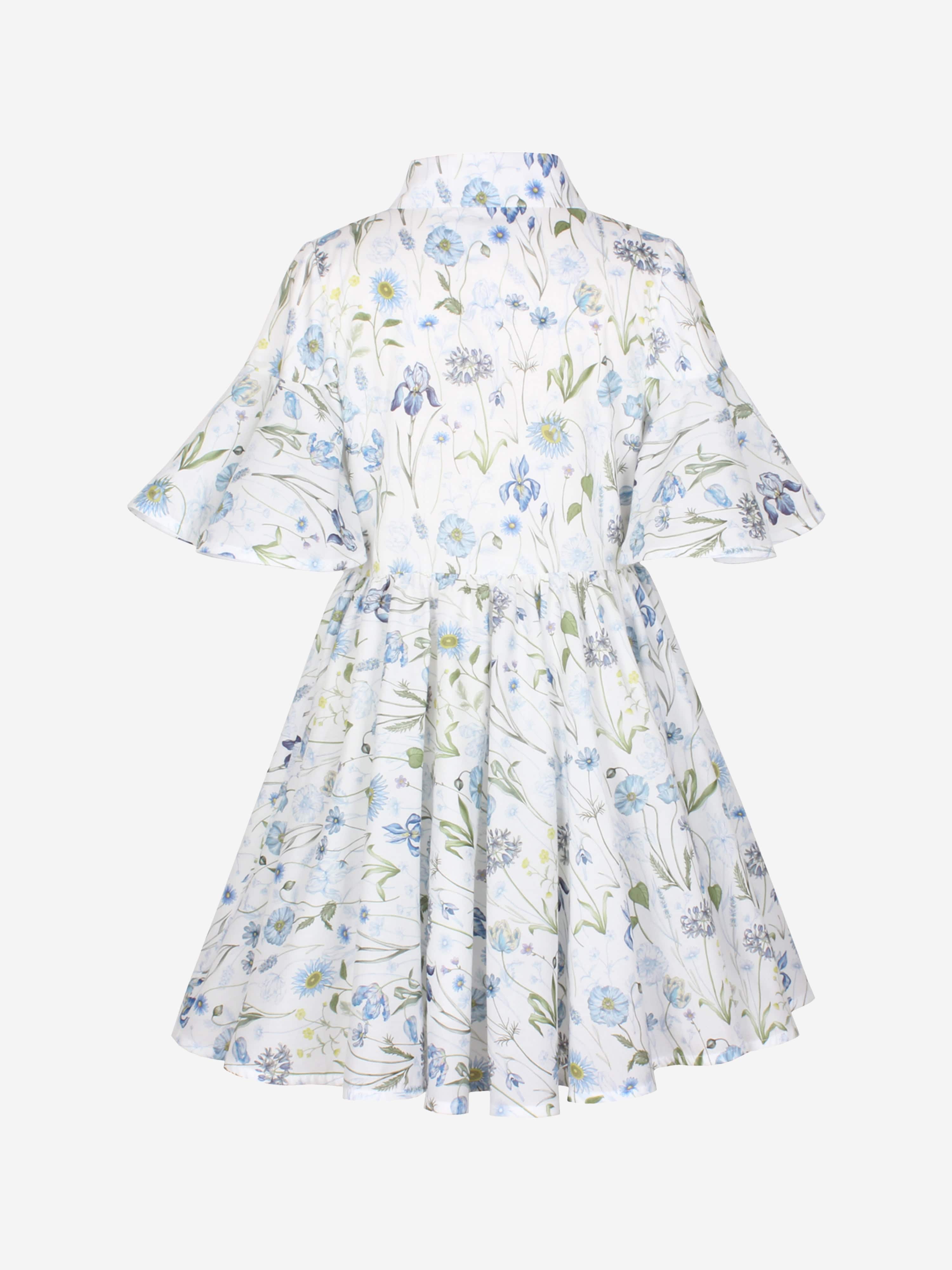 Jessie And James Girls Little Sister Blue Medaow Print Dress in White