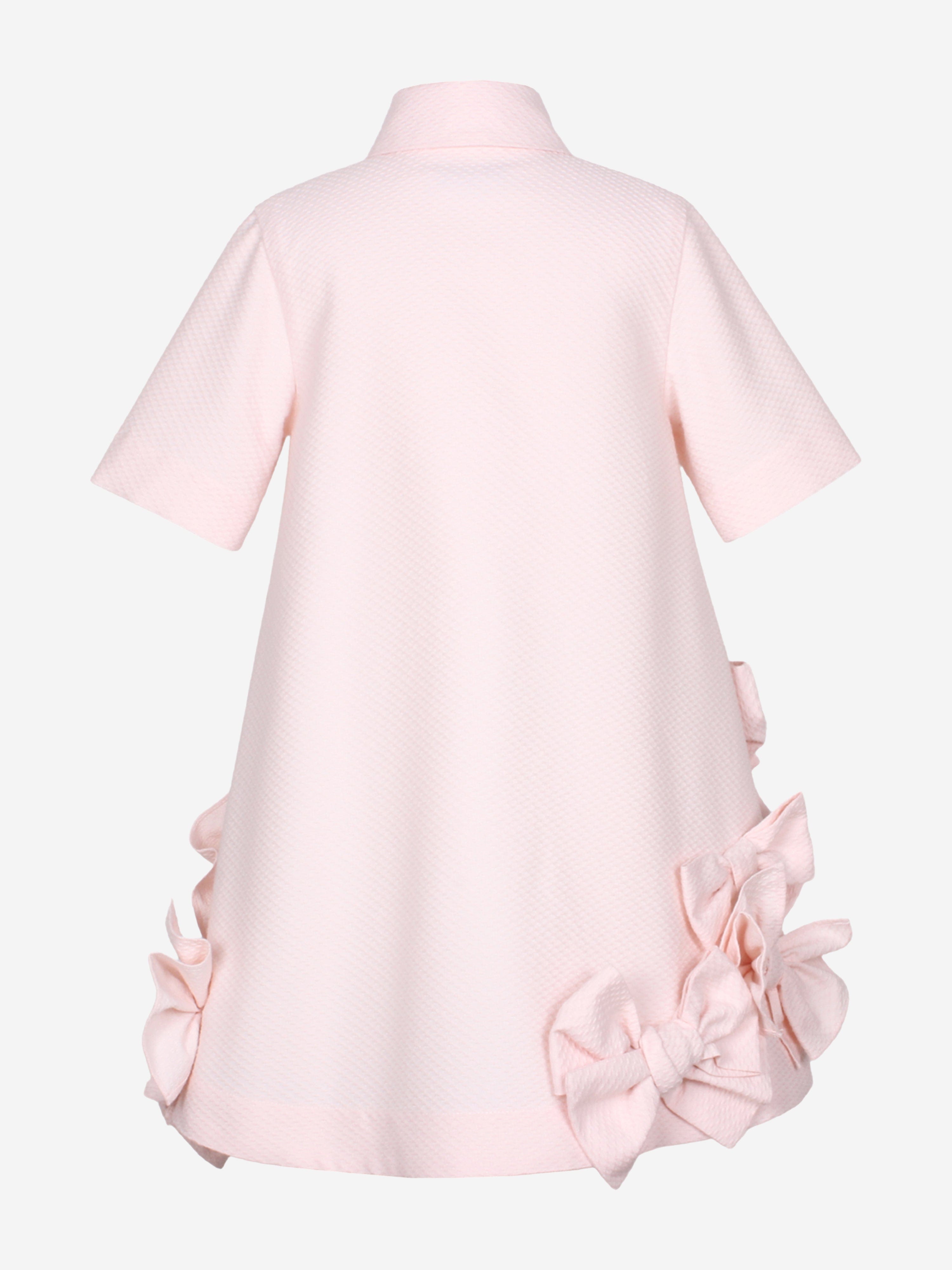 Jessie And James Girls Dotty Jacquard Bow Tie Dress in Pink