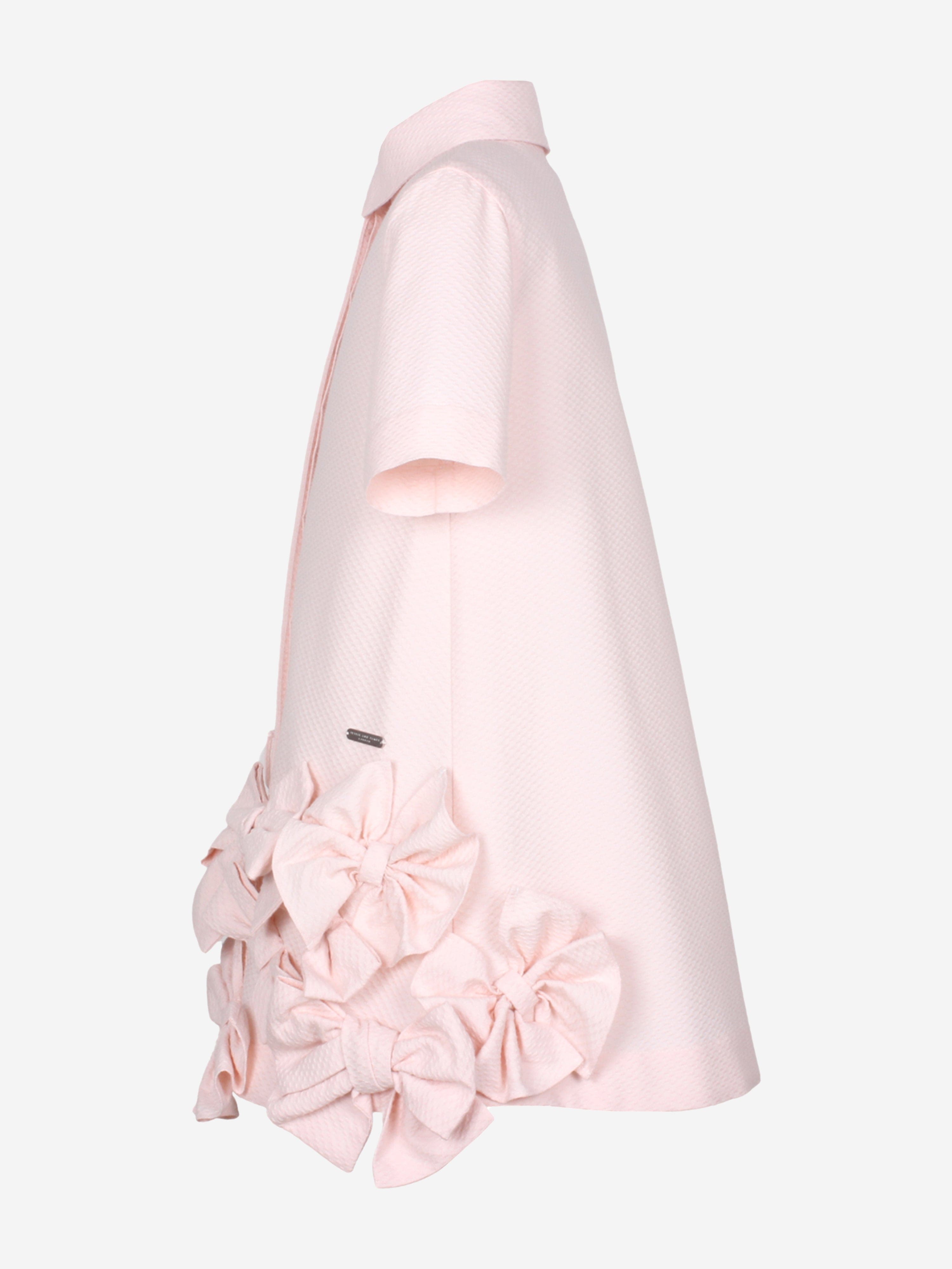 Jessie And James Girls Dotty Jacquard Bow Tie Dress in Pink