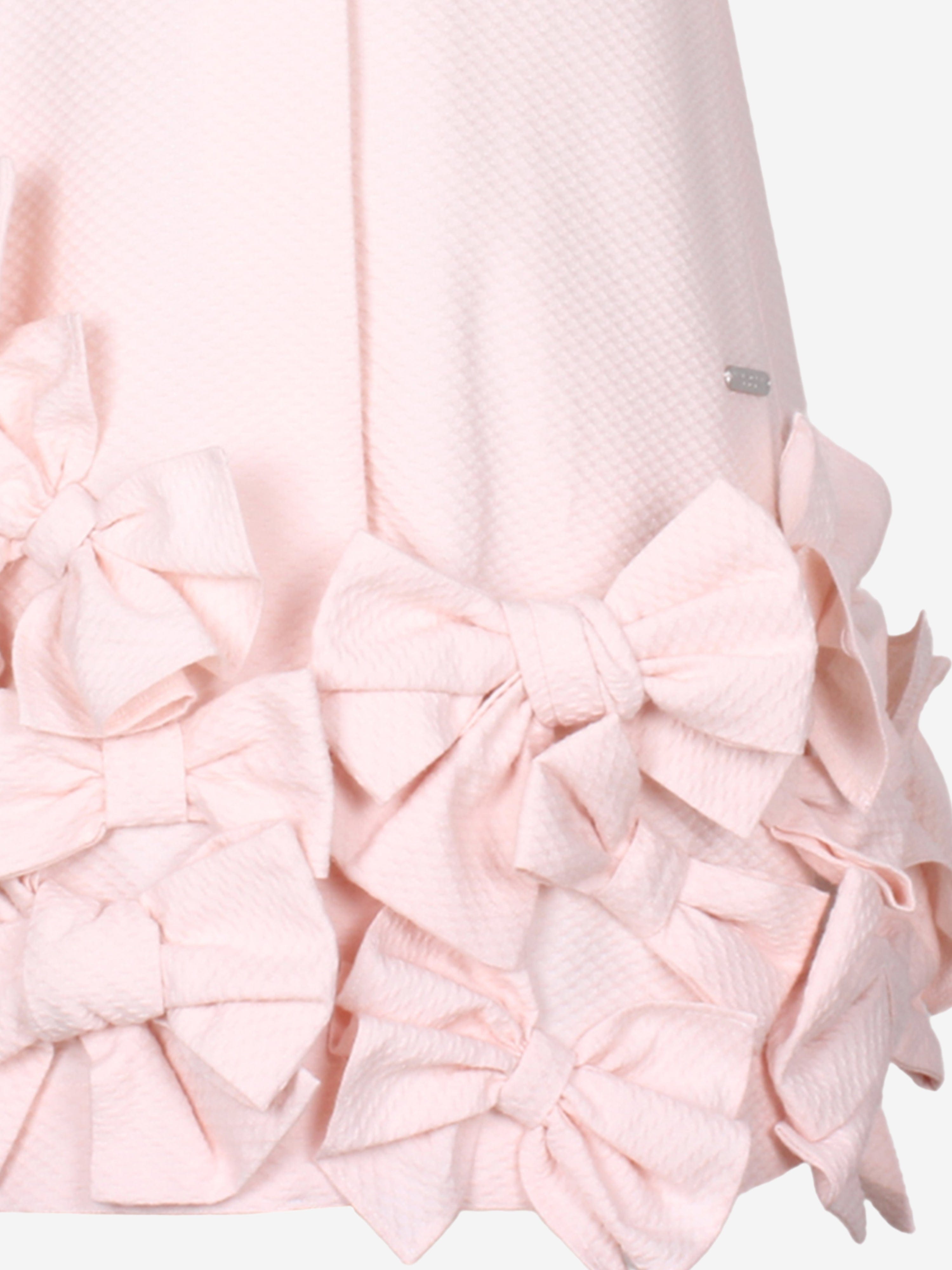 Jessie And James Girls Dotty Jacquard Bow Tie Dress in Pink