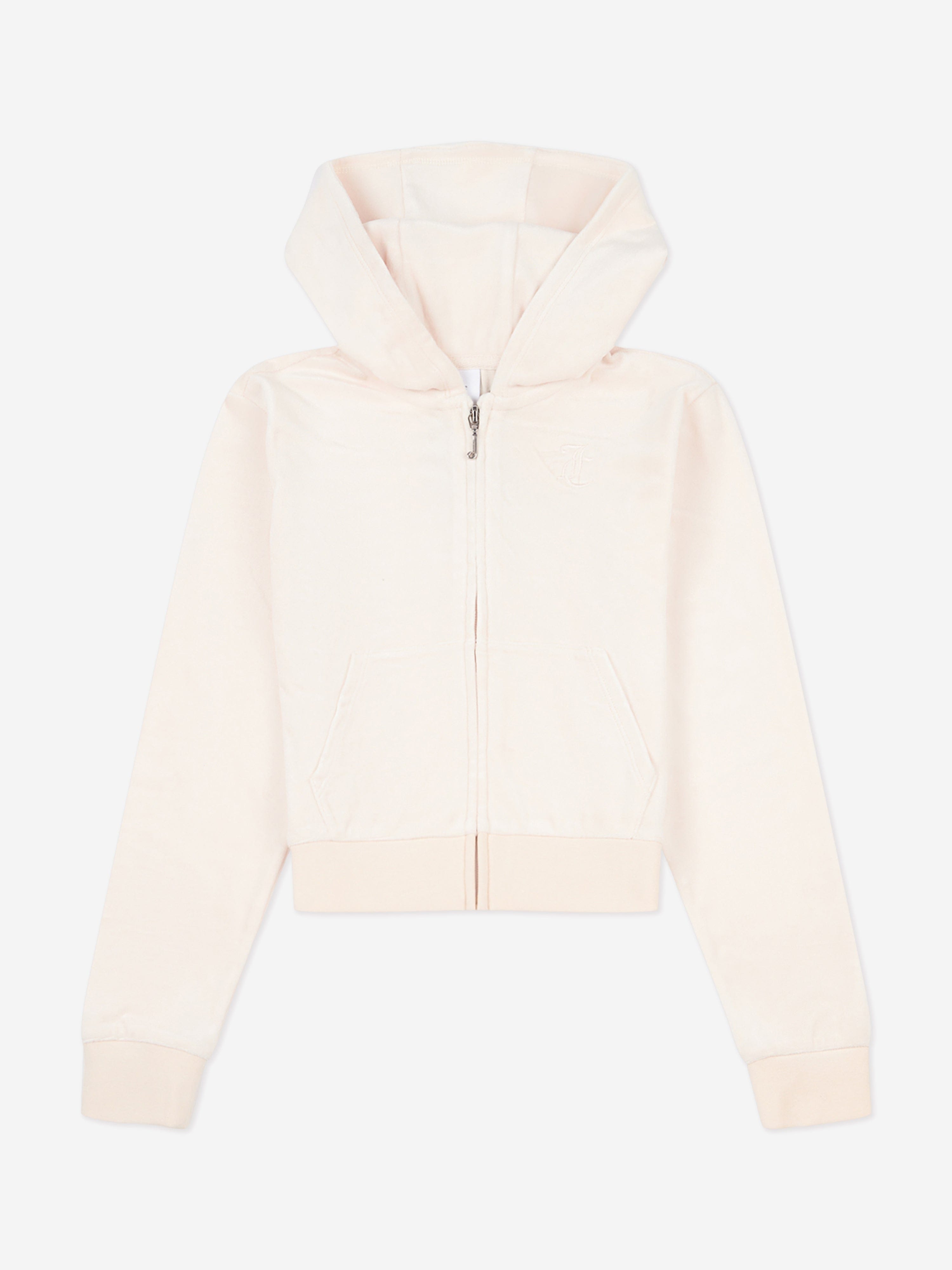 Juicy Couture Girls Tonal Velour Zip Up Top in Beige