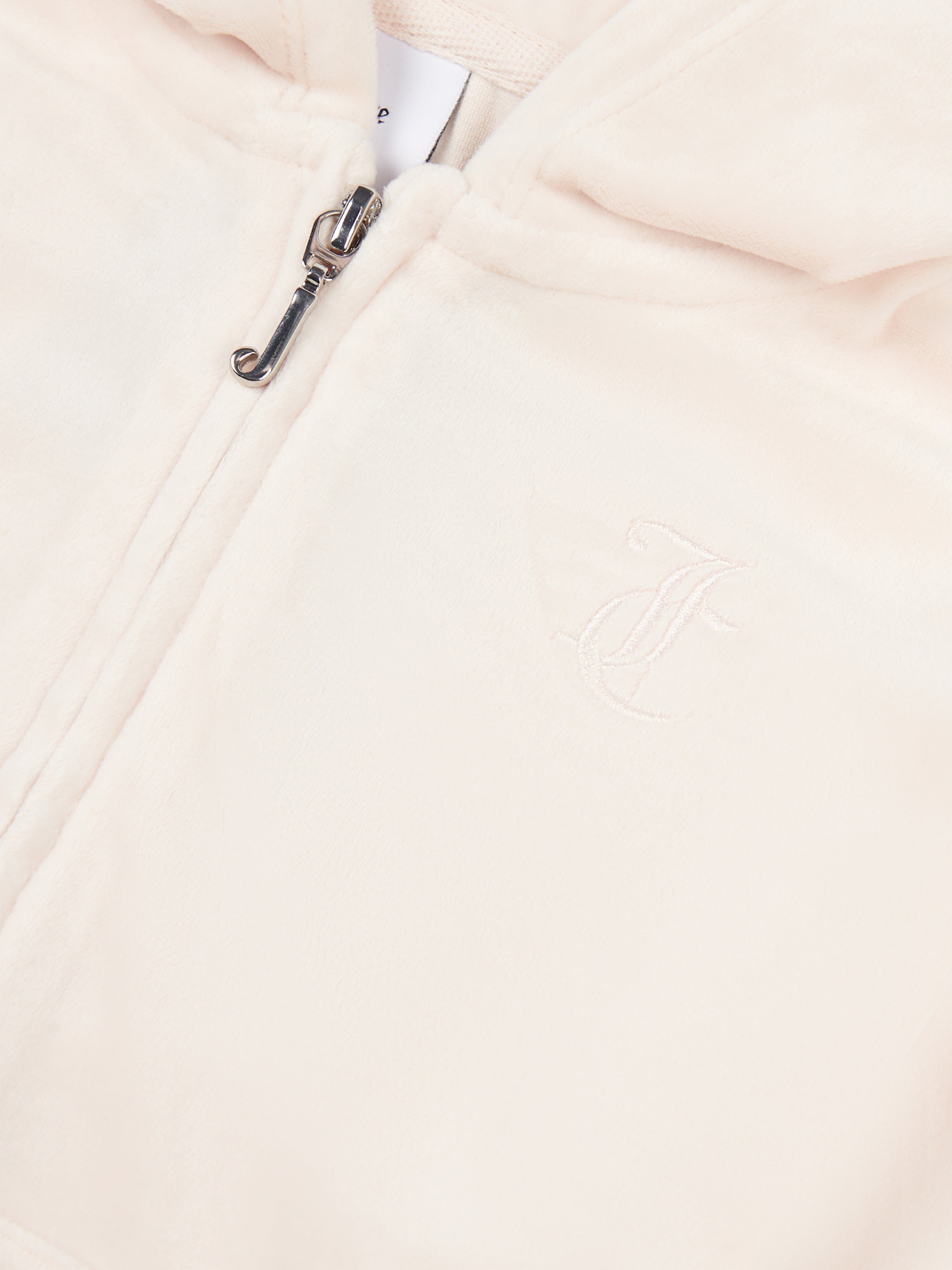 Juicy Couture Girls Tonal Velour Zip Up Top in Beige