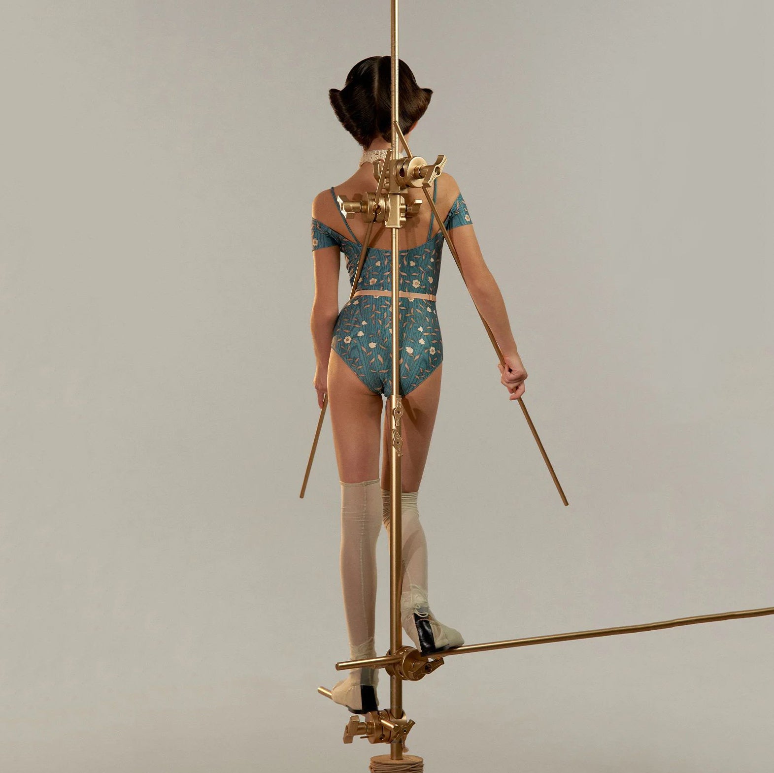 Girls Blue"ROSEWOOD INTARSIA"Ballet Onesies(J251LE24VL/petrol)