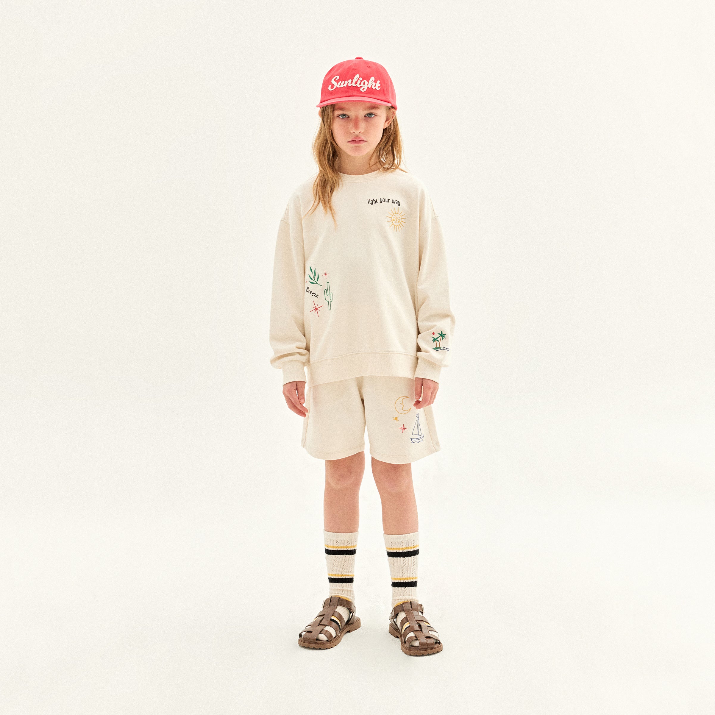 Boys & Girls White Embroidered Cotton Sweatshirt