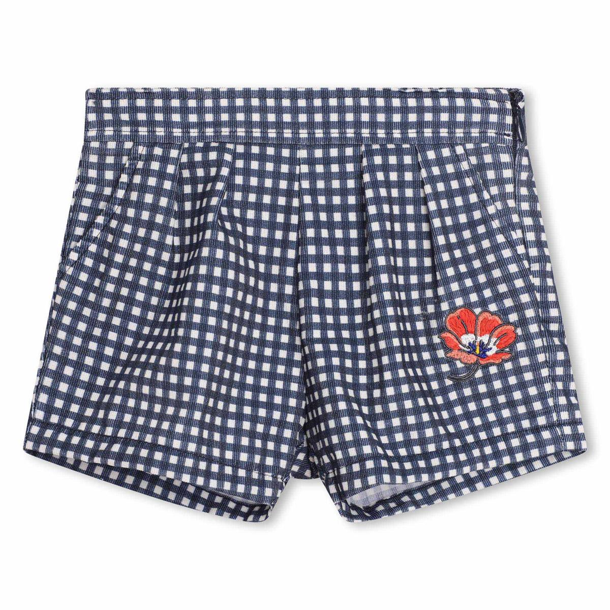 Girls Blue Check Cotton Shorts