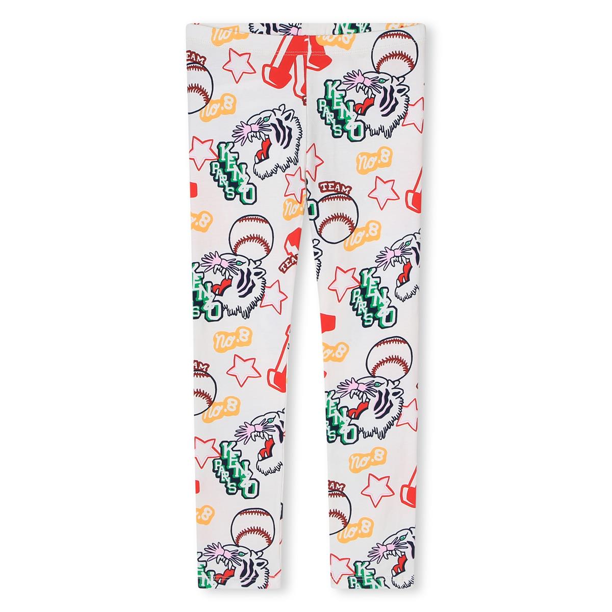 Girls White Printed Leggings