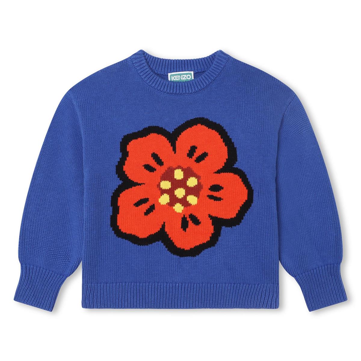 Girls Blue Flower Cotton Sweater