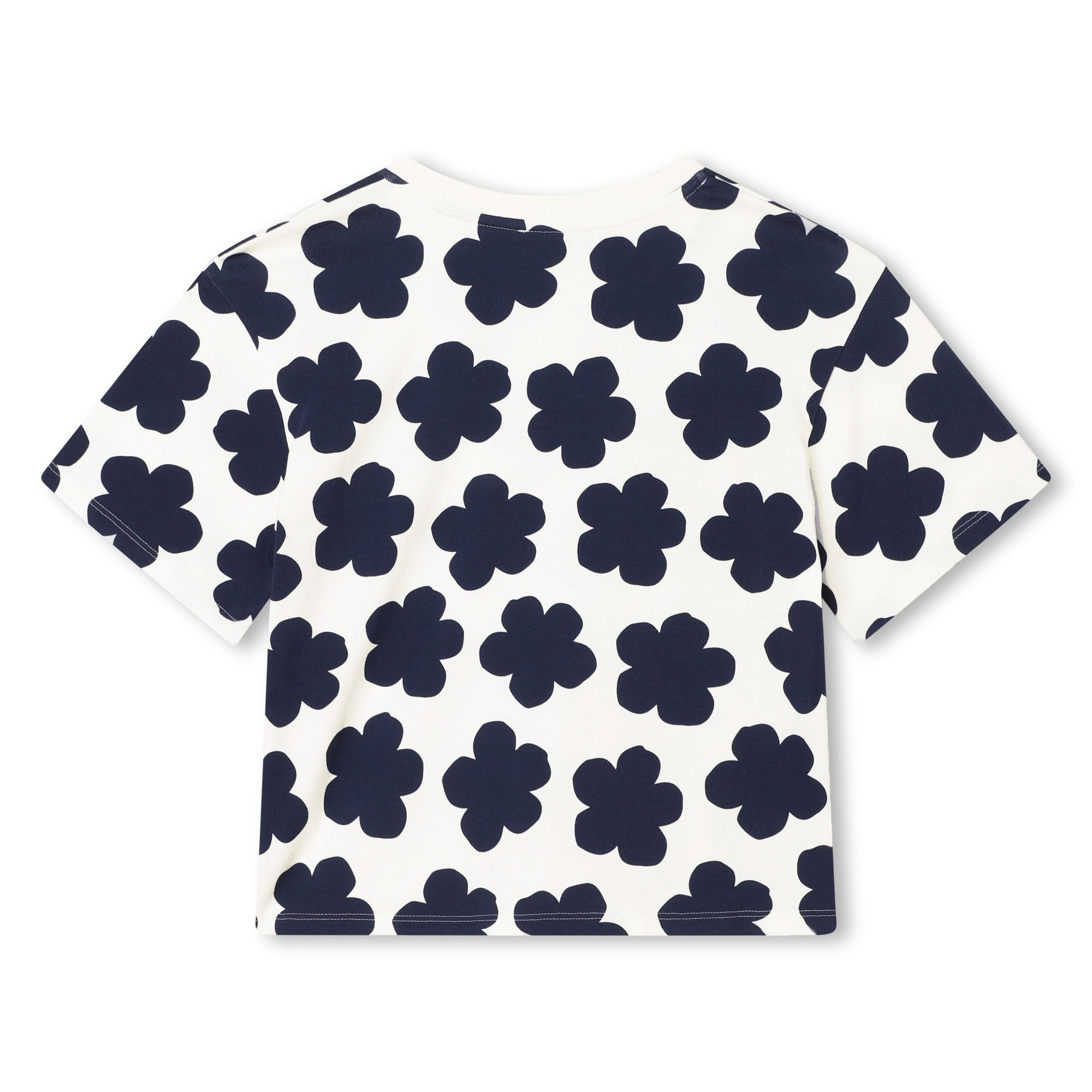 Girls White Flower Cotton T-Shirt