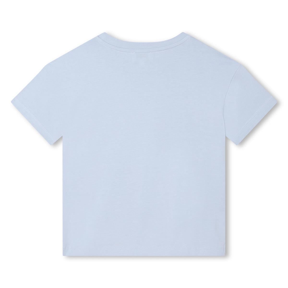 Girls Light Blue Logo Cotton T-Shirt