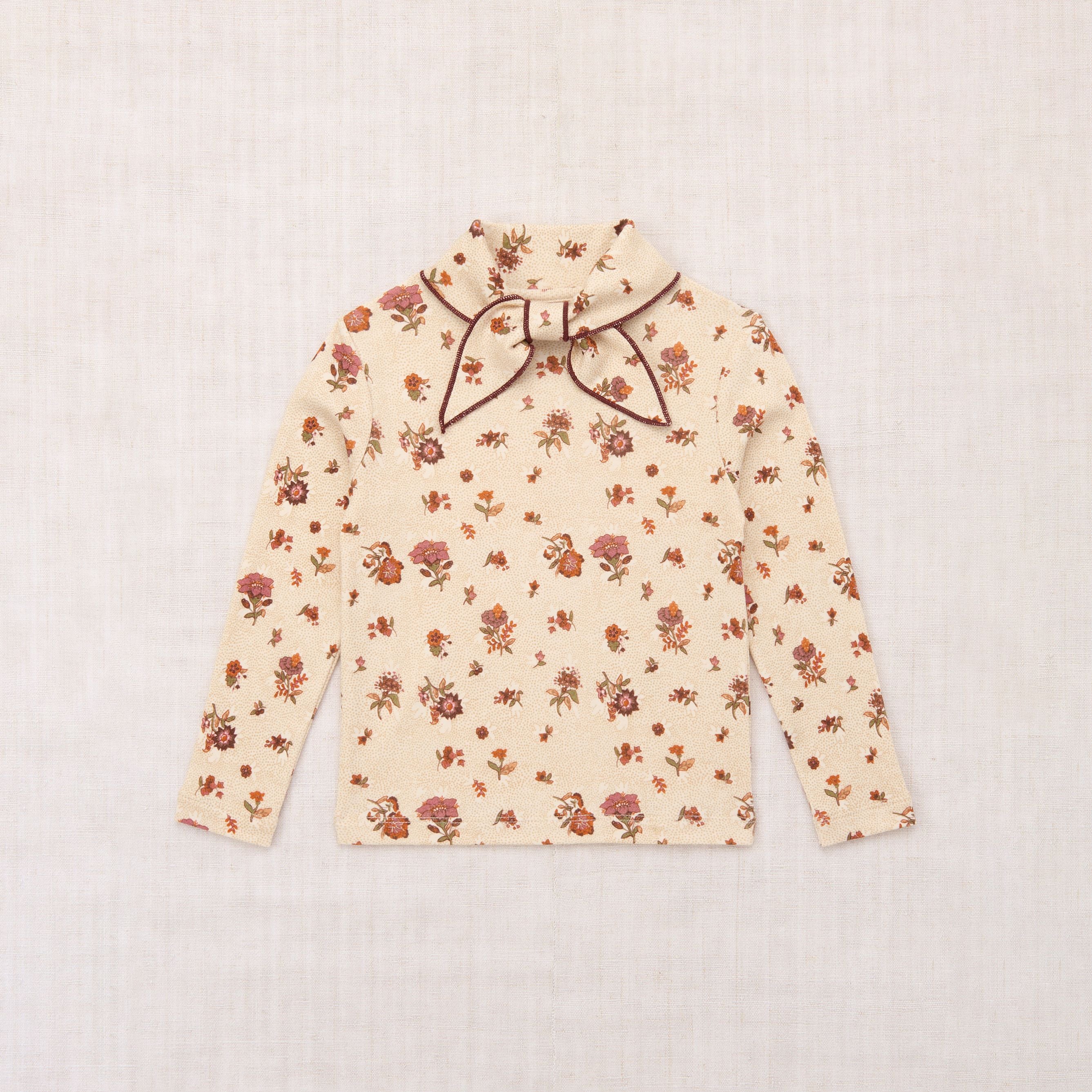 Girls Beige Flower Printed Cotton T-Shirt