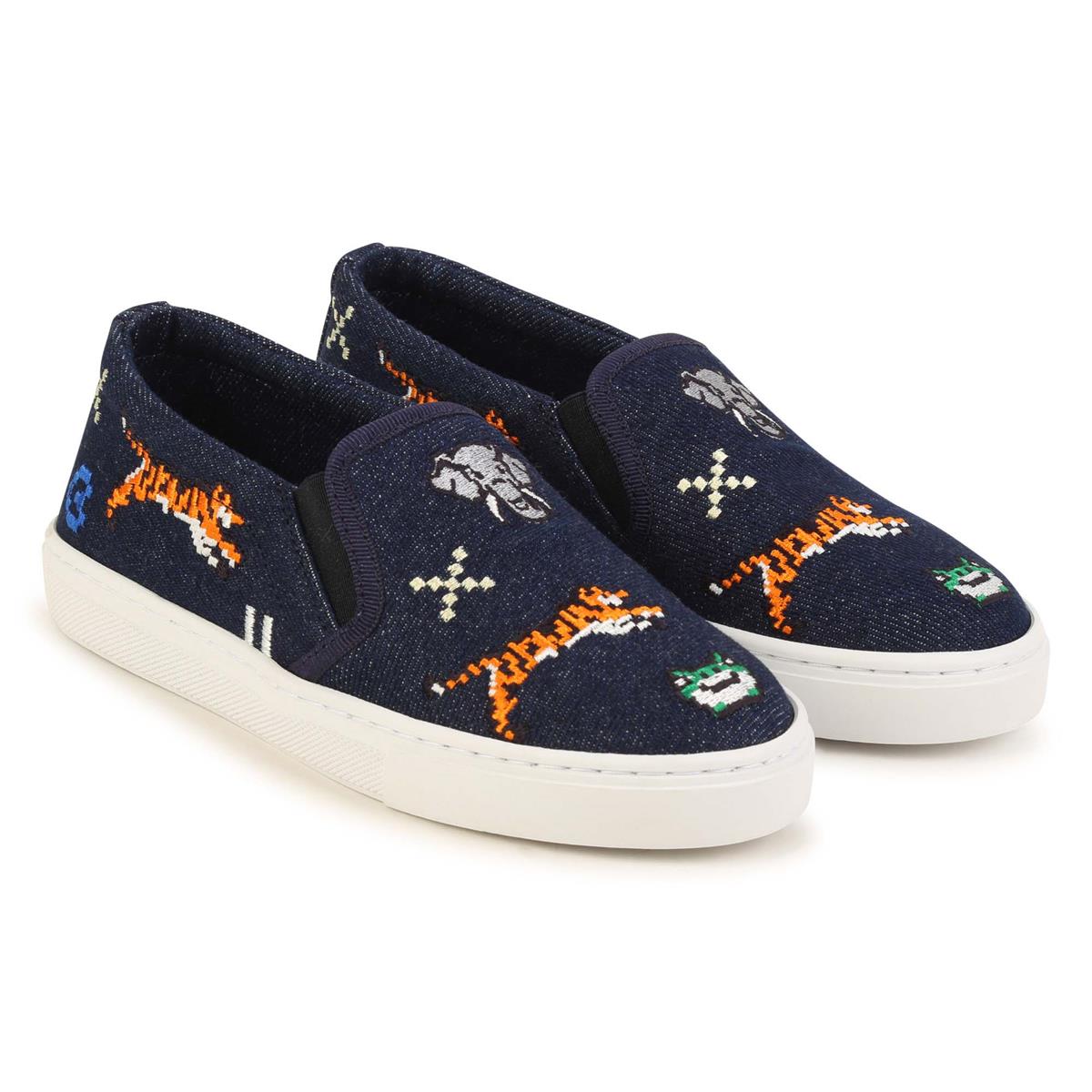 Boys & Girls Blue Embroidered Shoes