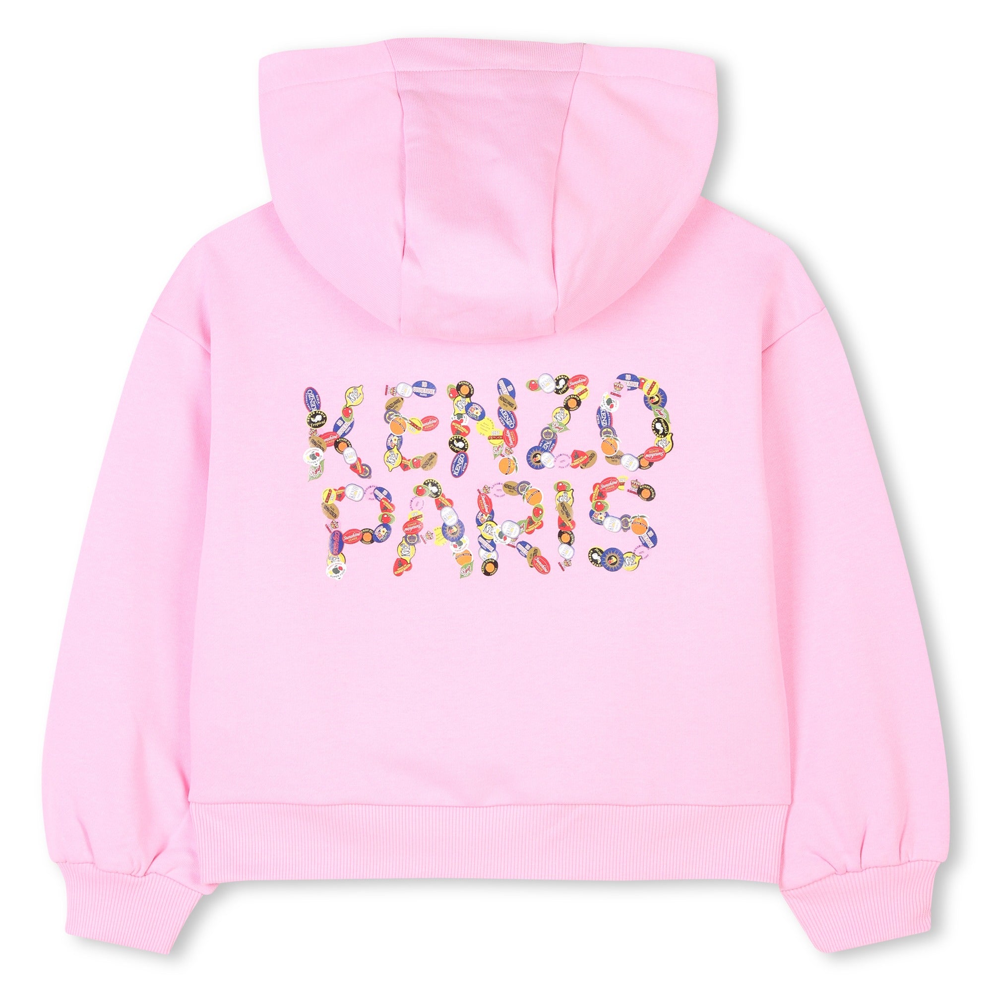 Girls Pink Print Logo Cotton Zip-Up Top