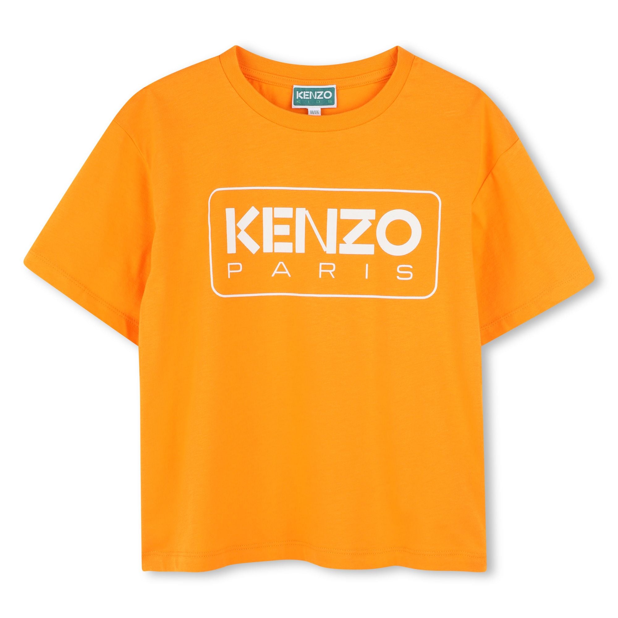 Girls Orange Print Logo Cotton T-Shirt