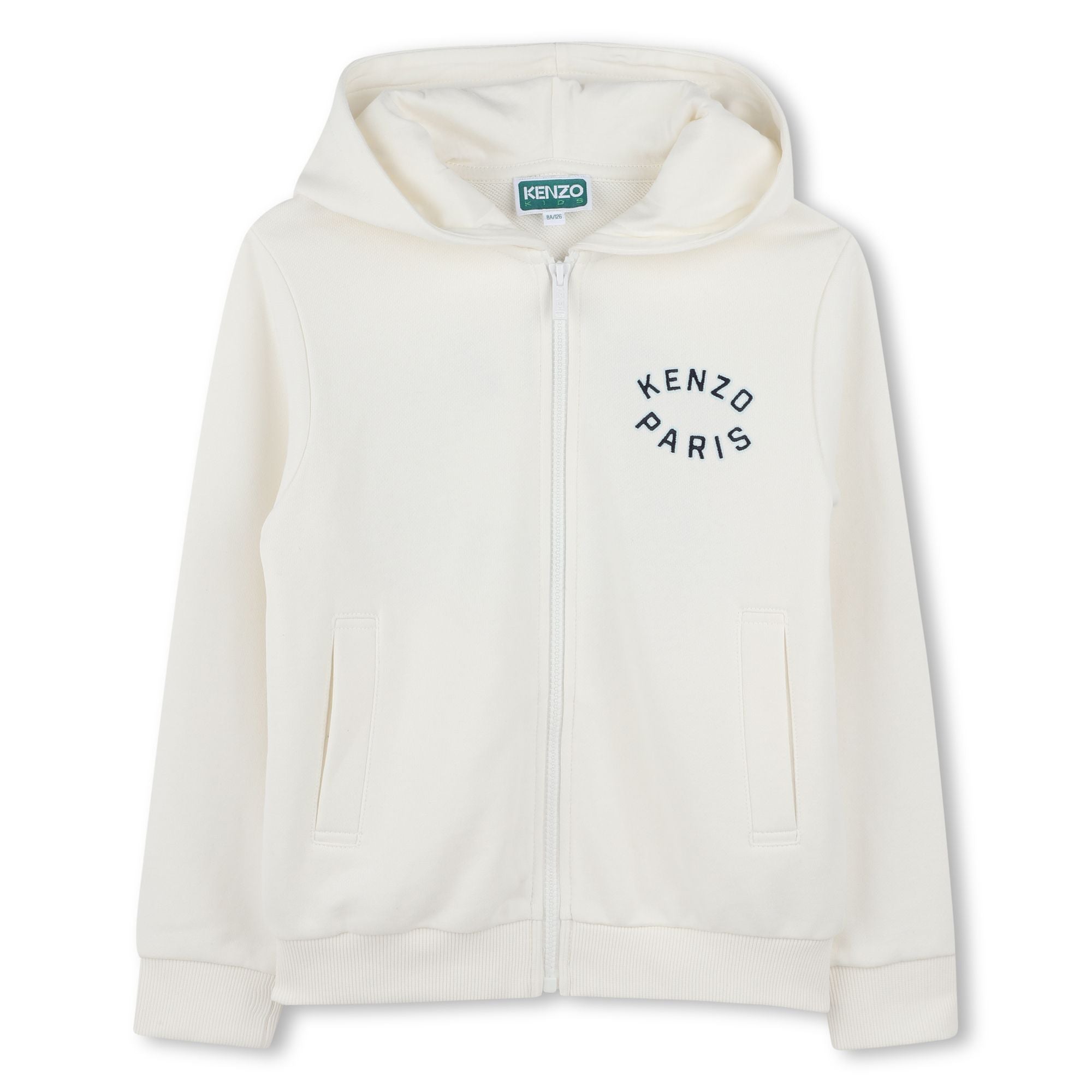 Boys & Girls White Print Logo Cotton Zip-Up Top