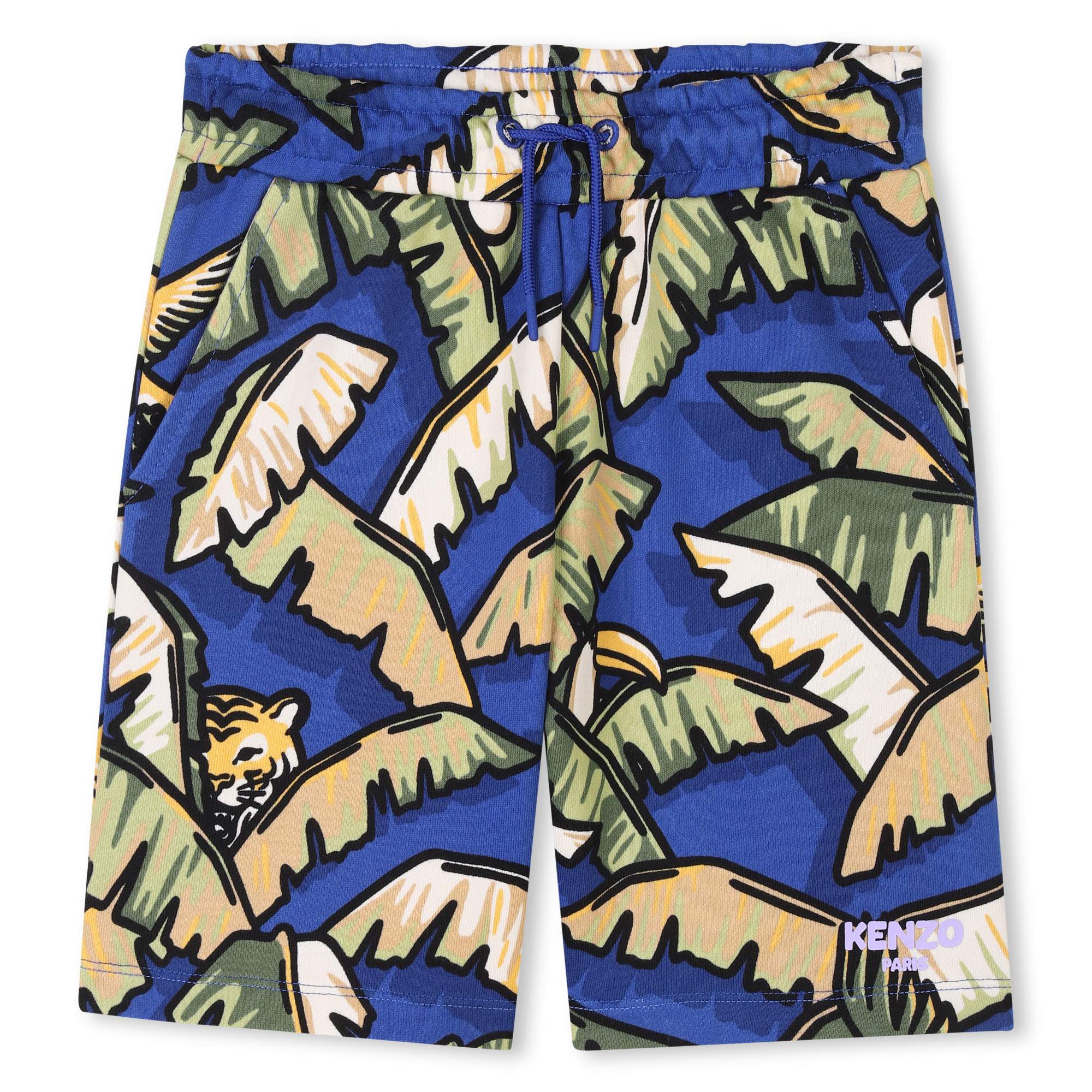 Boys Blue Coconut Tree Print Cotton Shorts