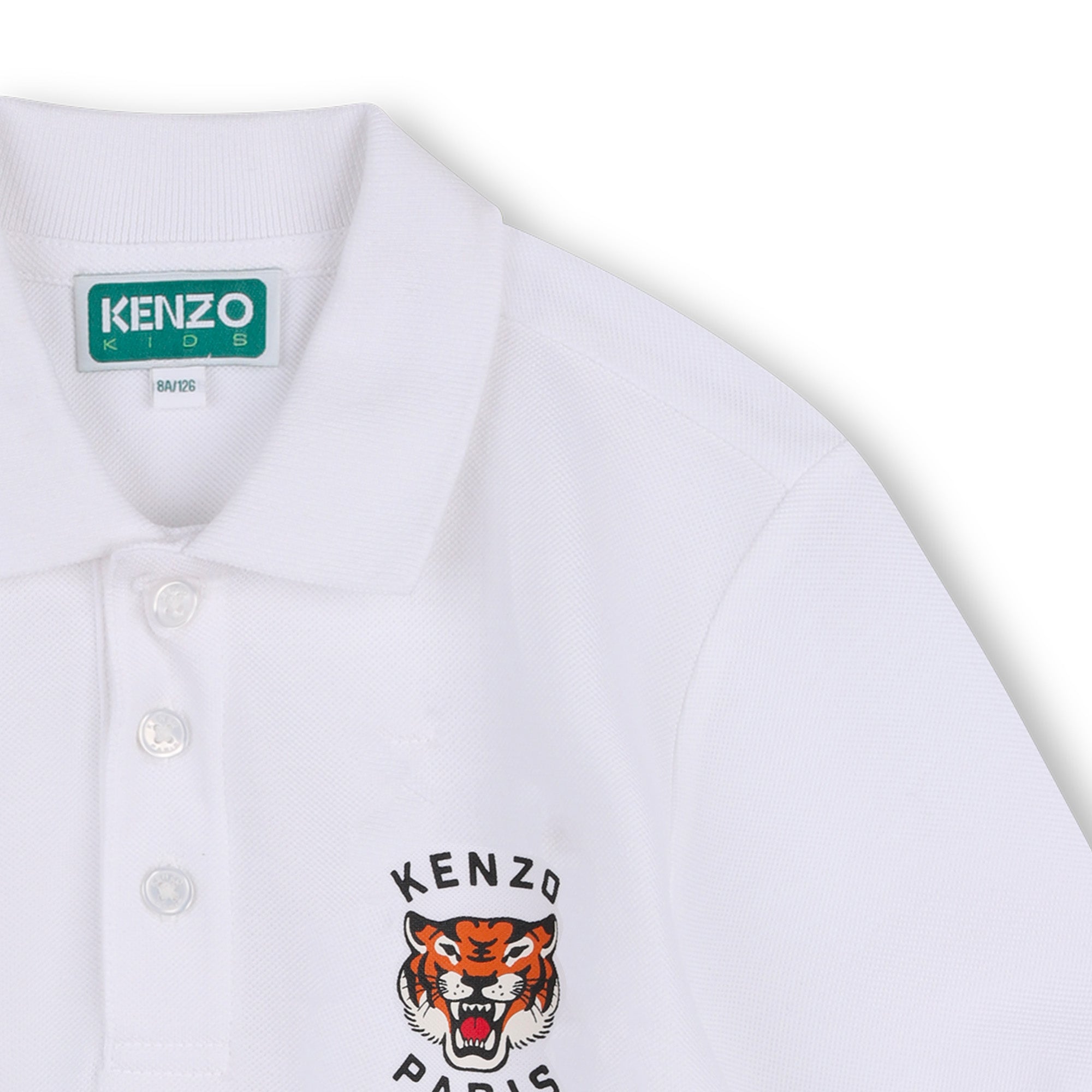 Boys White Tiger Printed Cotton Polo Shirt