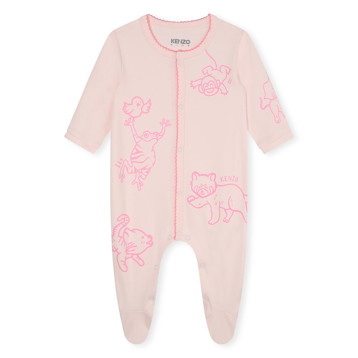 Baby Girls Pink Printed Cotton Babysuit