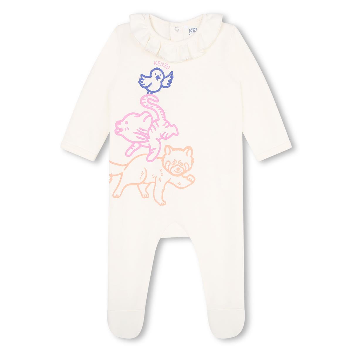 Baby Girls White Printed Cotton Babysuit