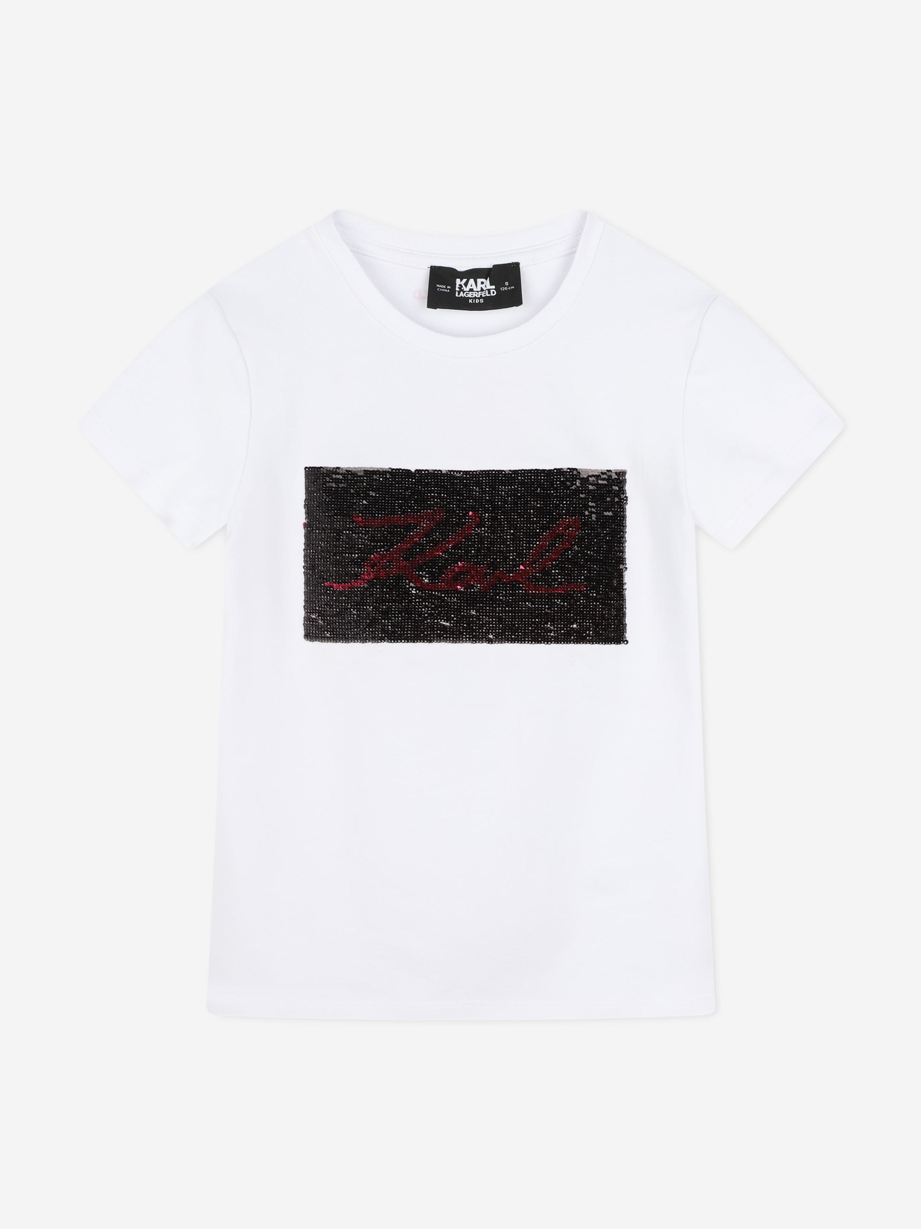 Karl Lagerfeld Girls Signature Logo T-Shirt in White