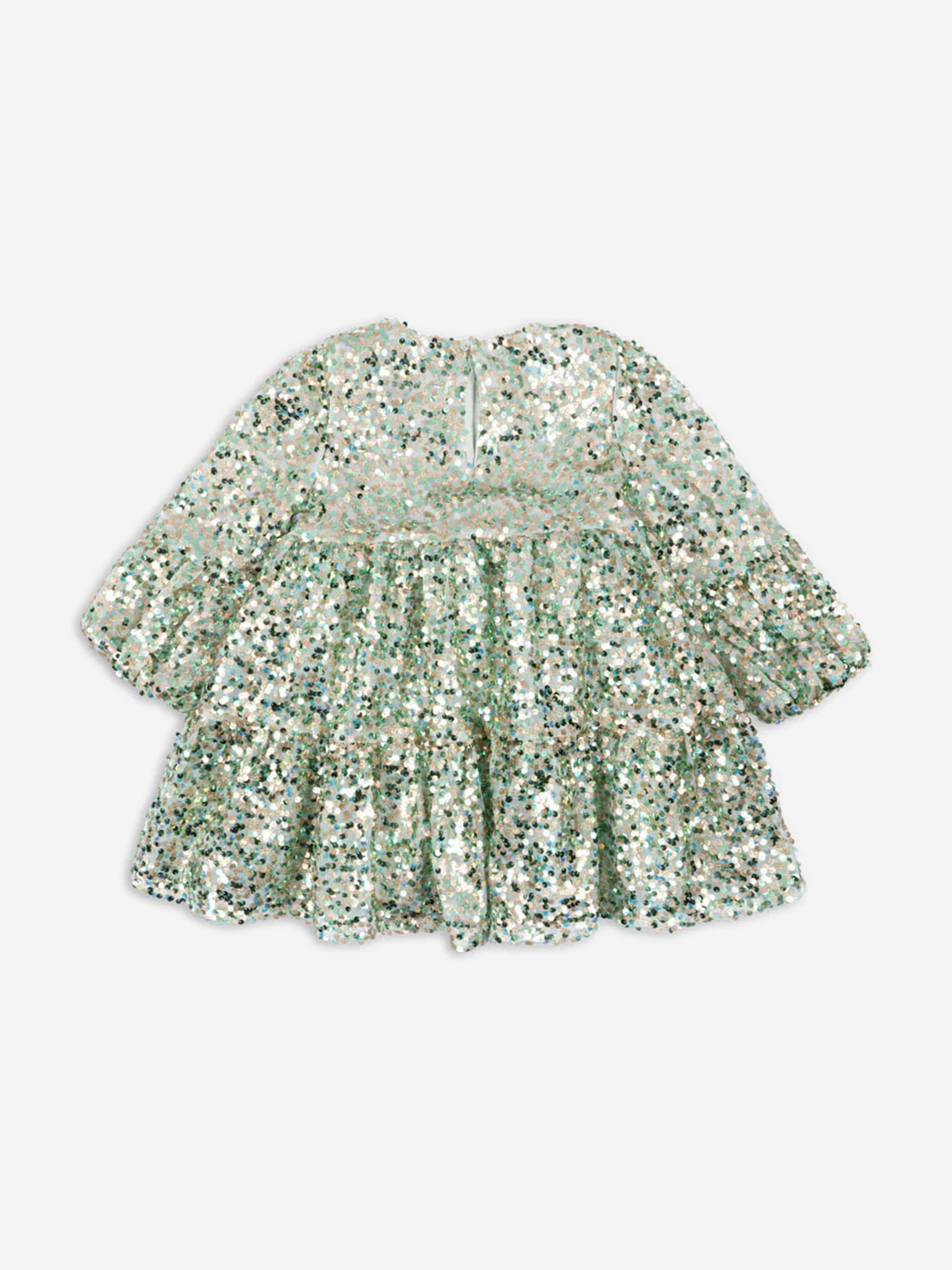 Girls Lila Sequins Dress in Green