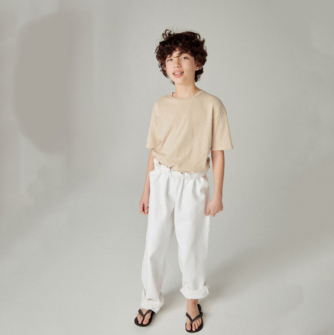 Boys & Girls Beige Cotton T-Shirt