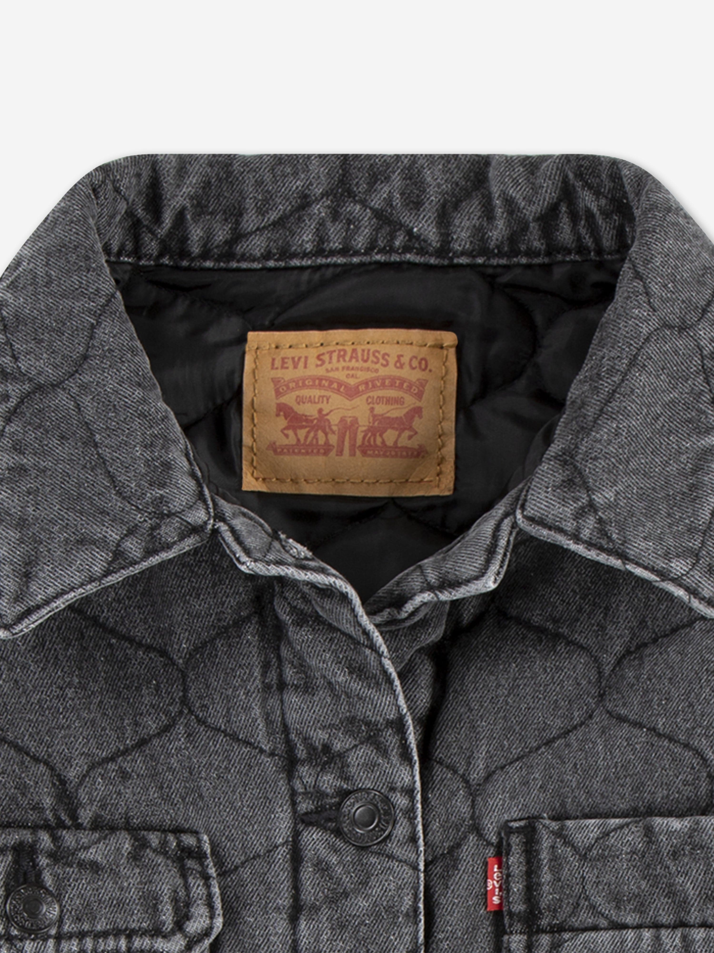 Girls Quilted Trucker Jacket in Black