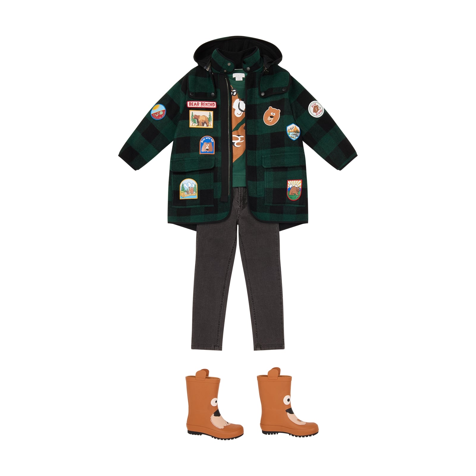 Boys & Girls Green Check Coat