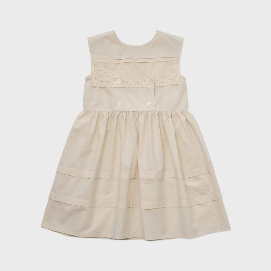Girls Cream Beige Cotton Dress