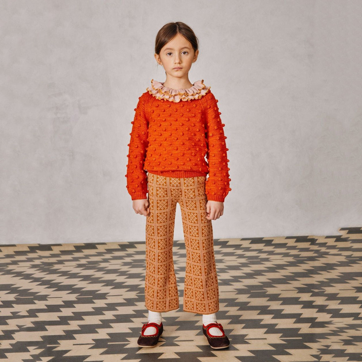 Girls Red Popcorn Wool Sweater