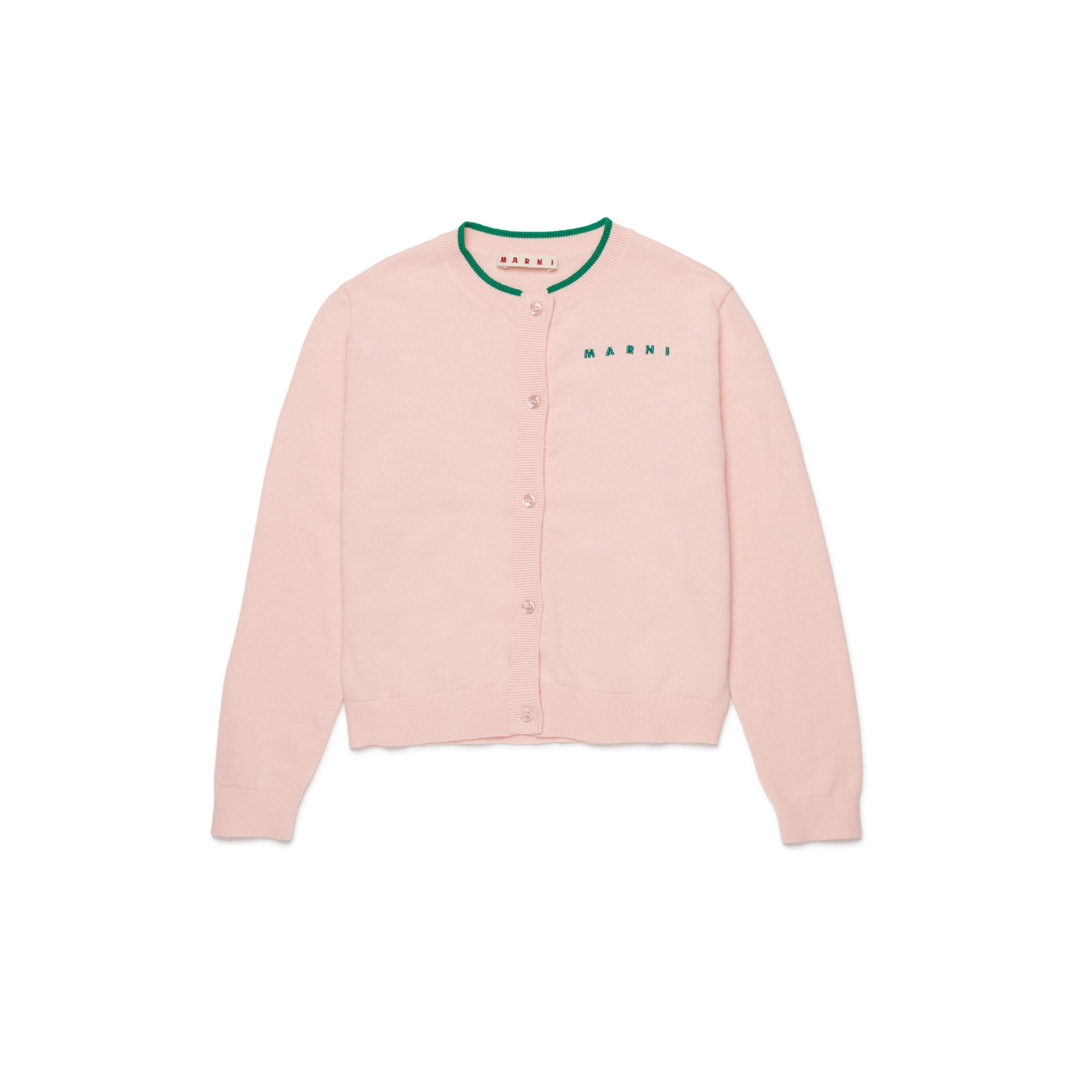 Girls Pink Embroidered Logo Cotton Knit Cardigan