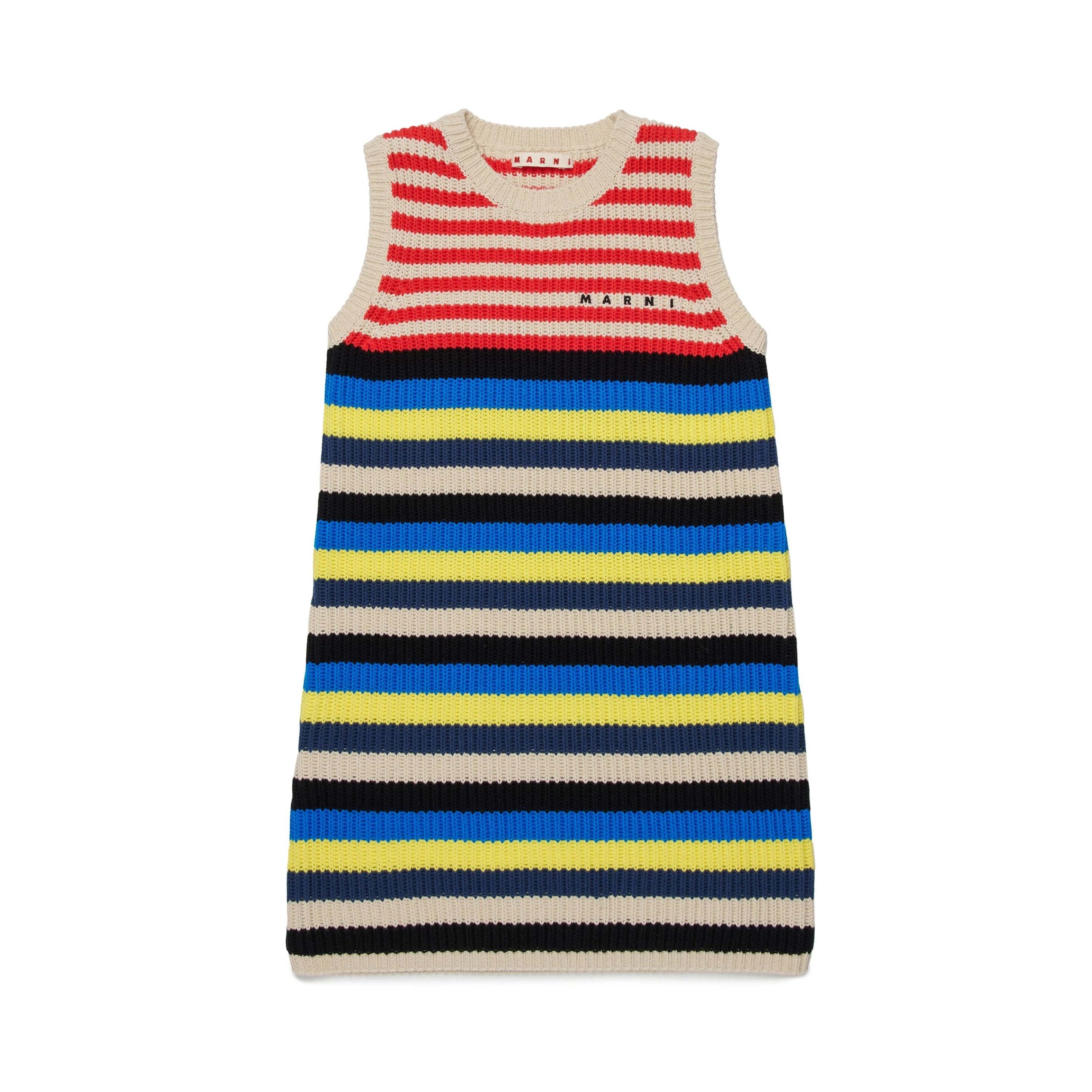Girls Multicolor Stripes Cotton Knit Dress