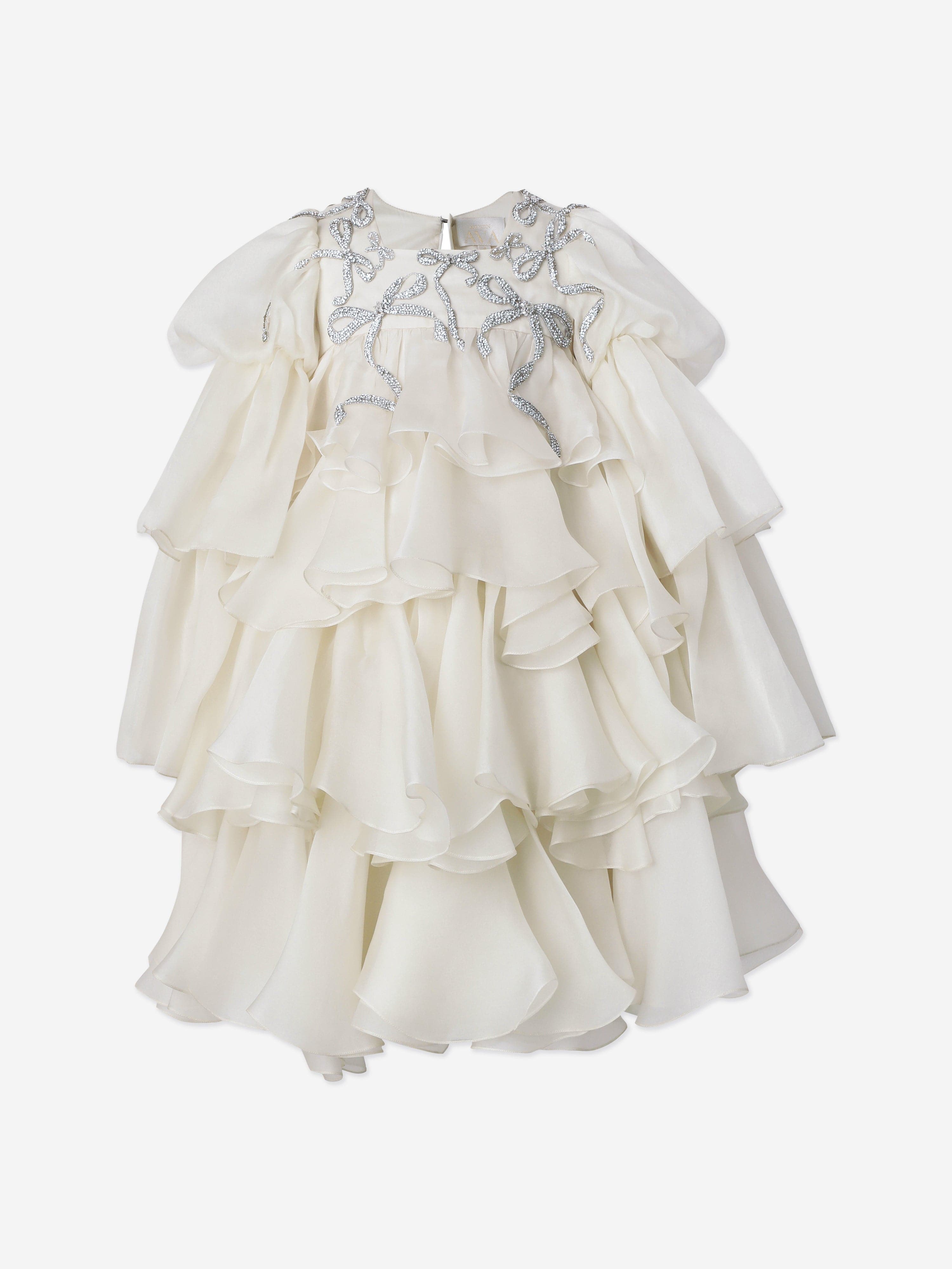 Girls Lorriane Chiffon Ruffle Dress in Ivory