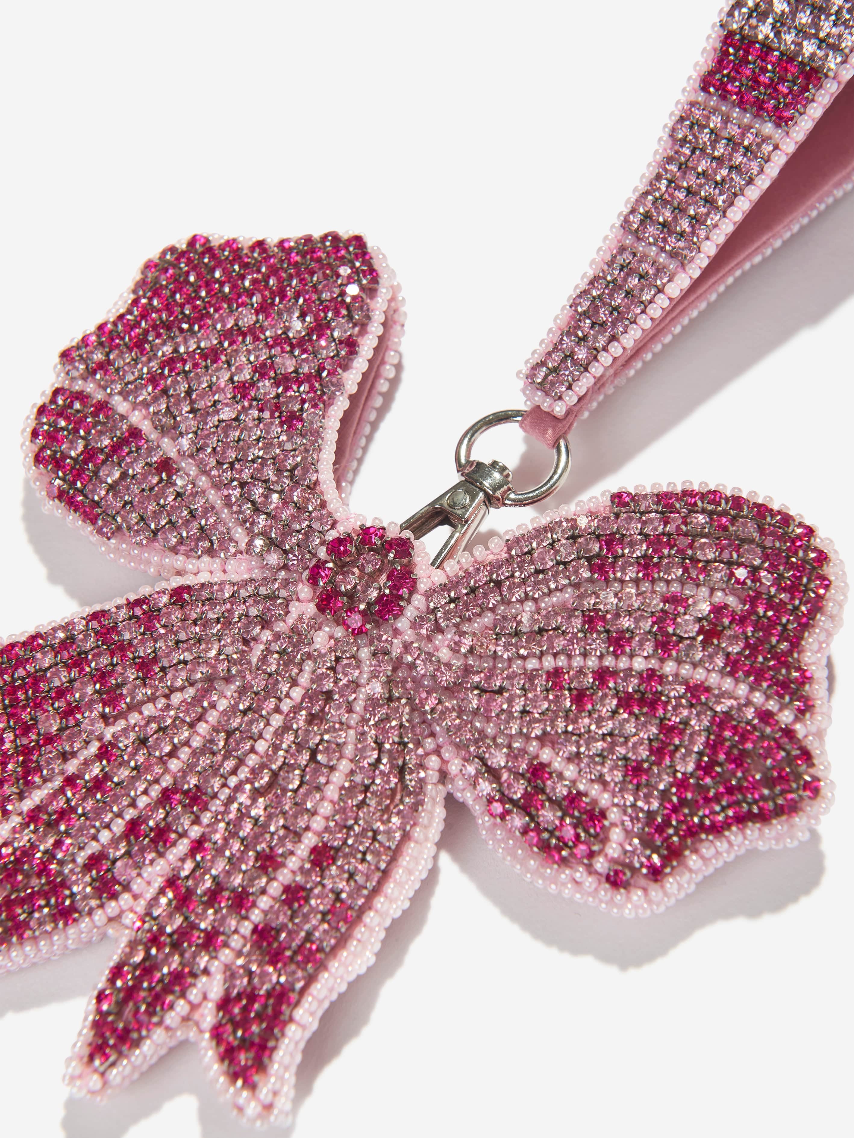 Girls Crystal Embellished Bow Bag in Silver