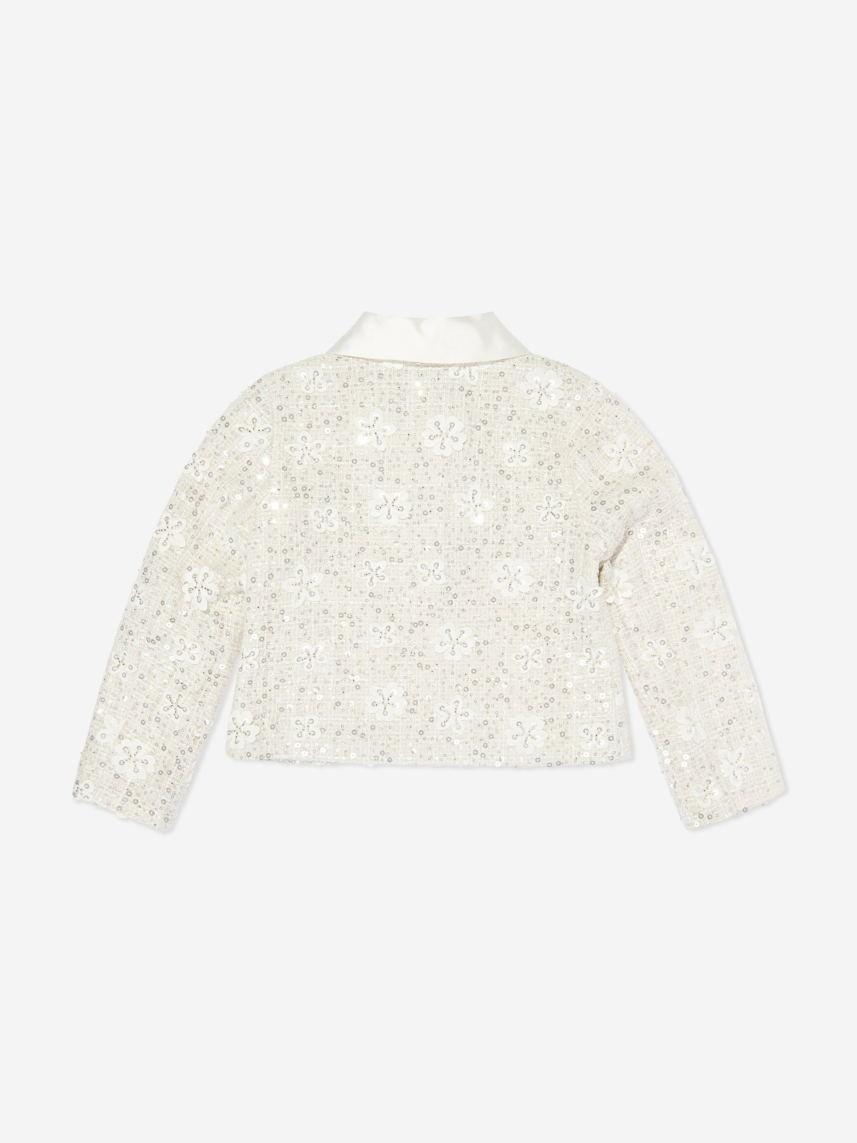 Mama Luma Girls Sequin Embroidered Jacket in White