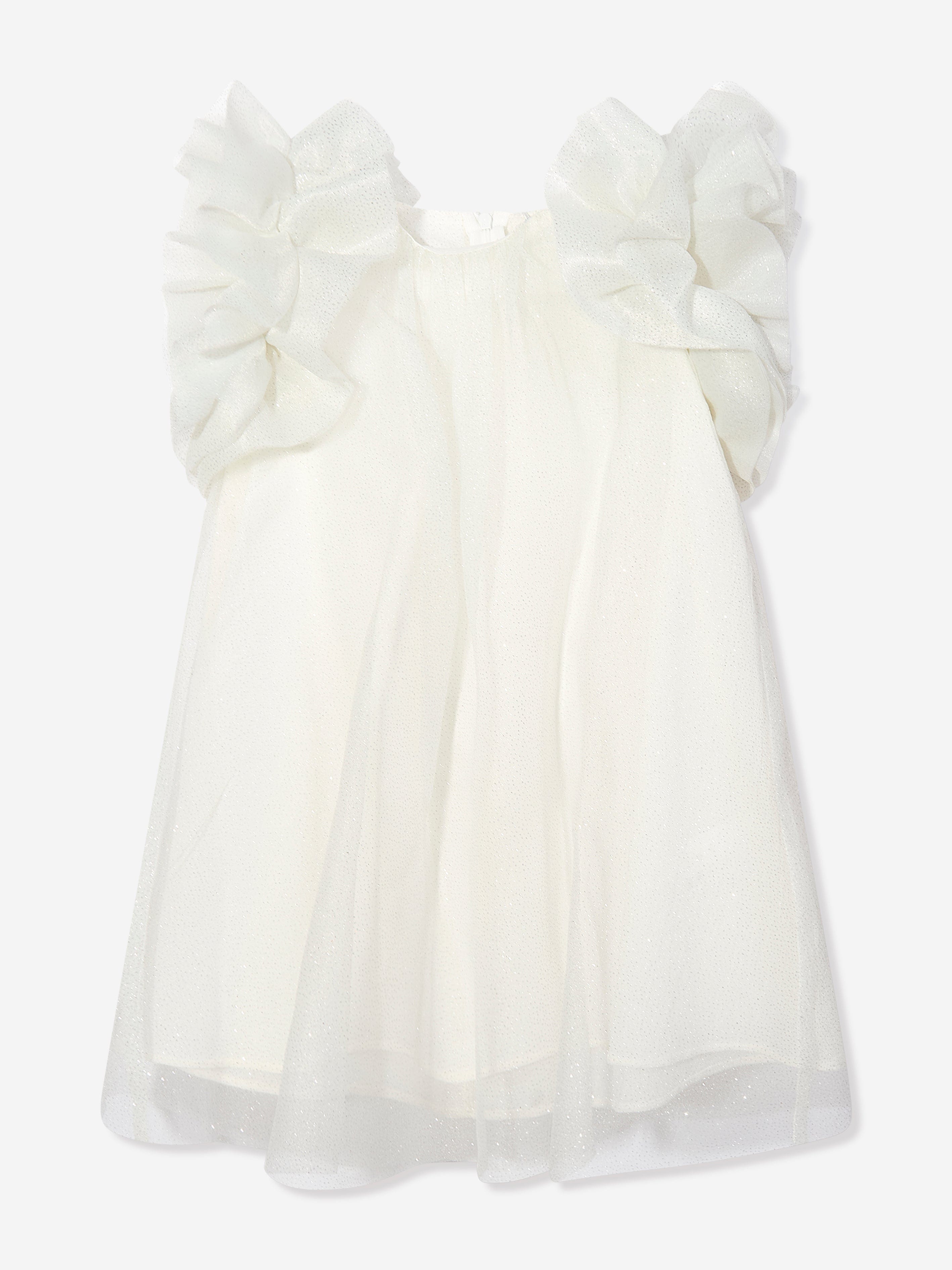 Mama Luma Girls Puffy Sleeves Tulle Dress in White
