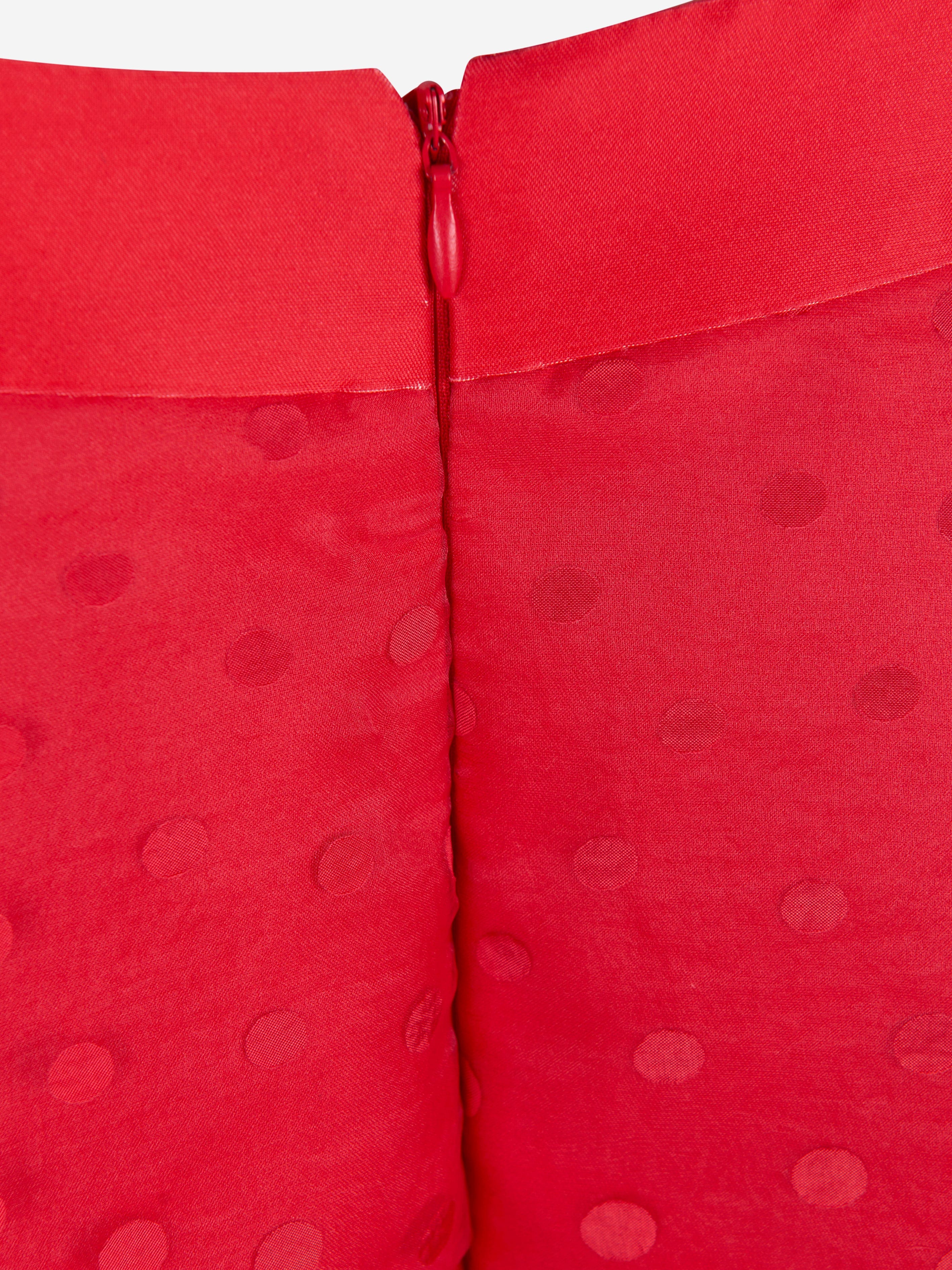 Mama Luma Girls Bow Detailed Organza Polka Dot Dress in Red