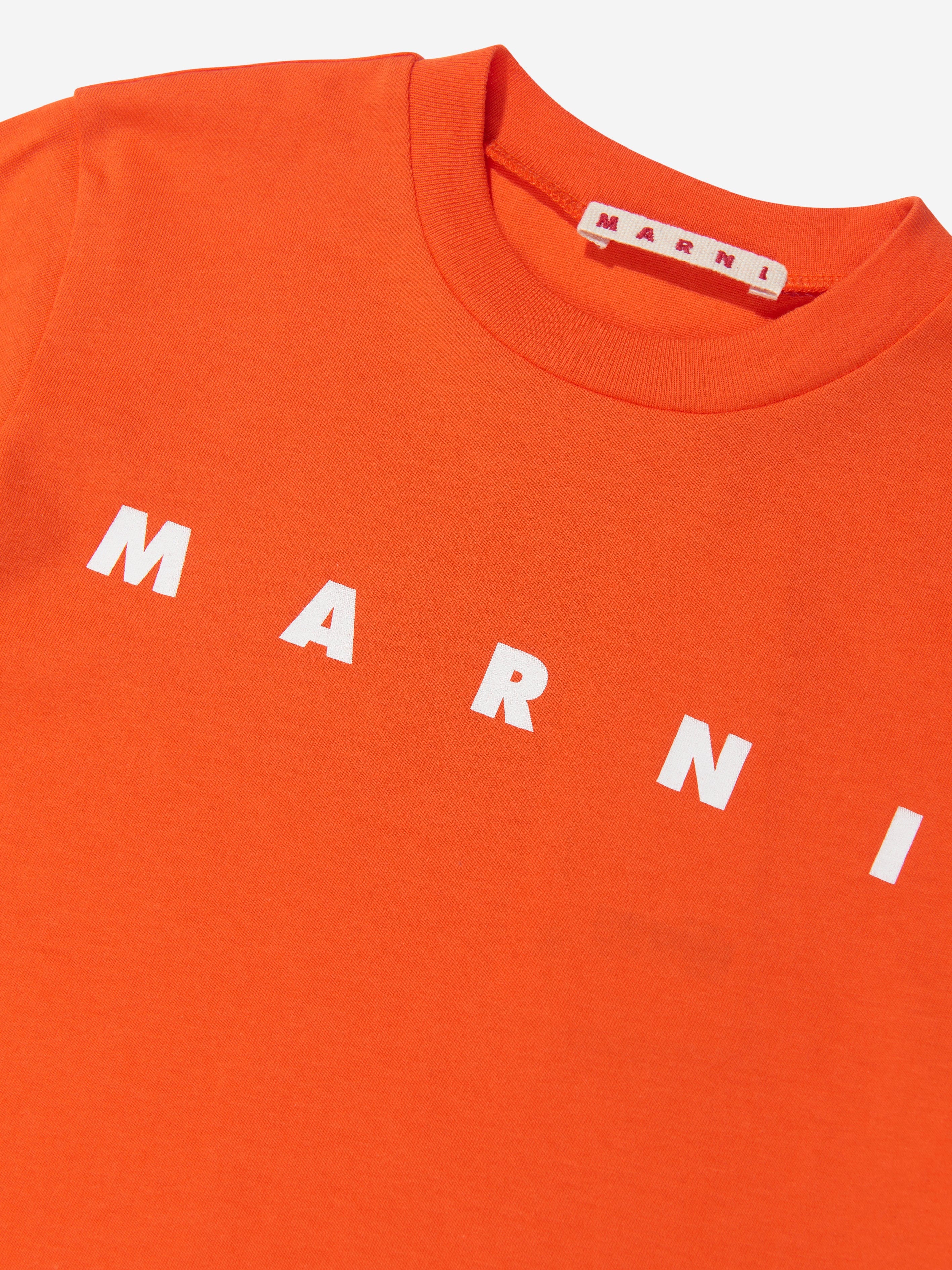 MARNI Kids Logo Print T-Shirt in Orange