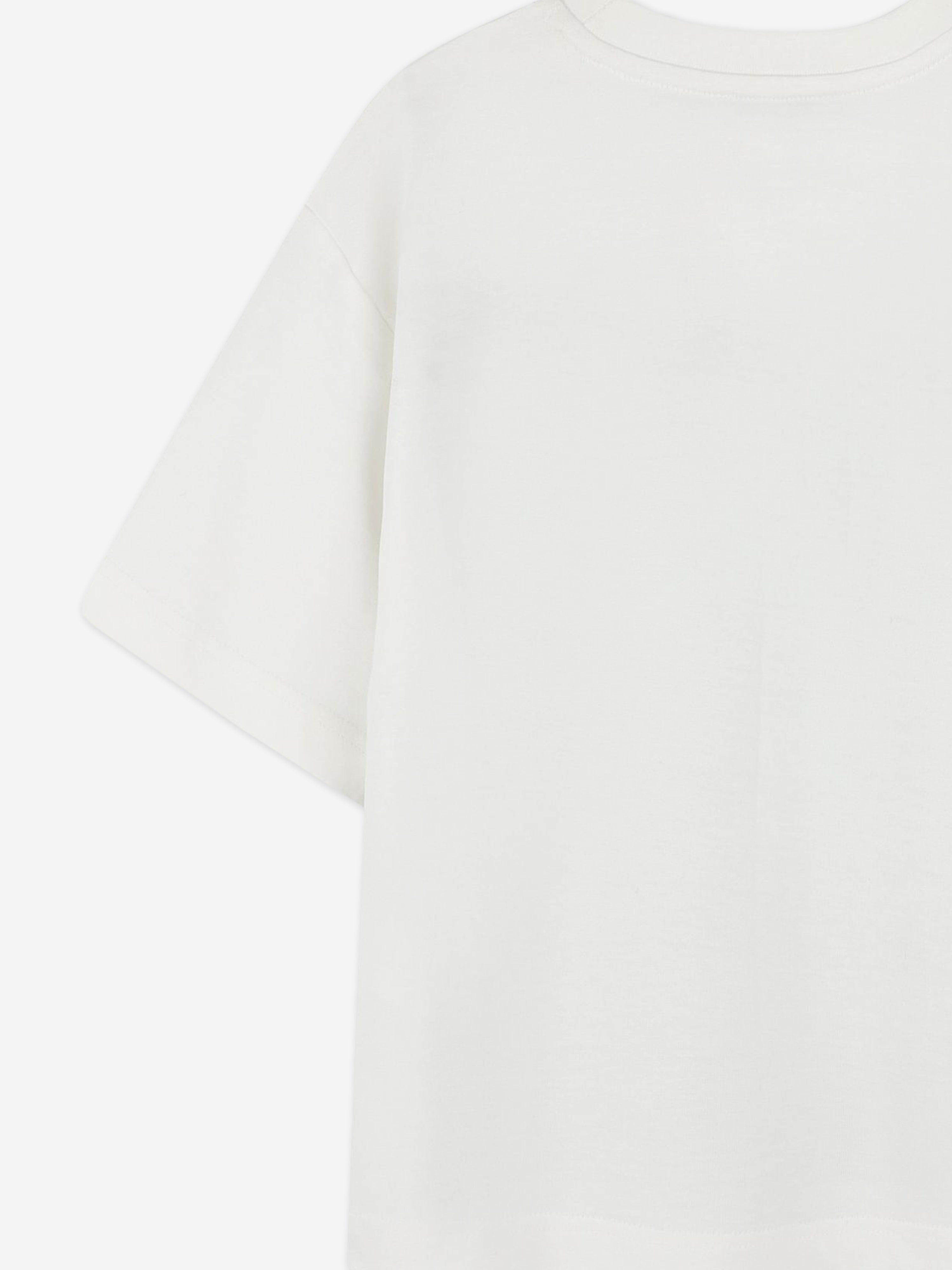 Boys Striped Logo Print T-Shirt in Ivory